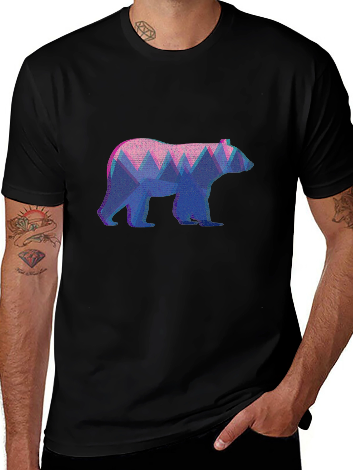 Geometric Bear Graphic Tee - Black