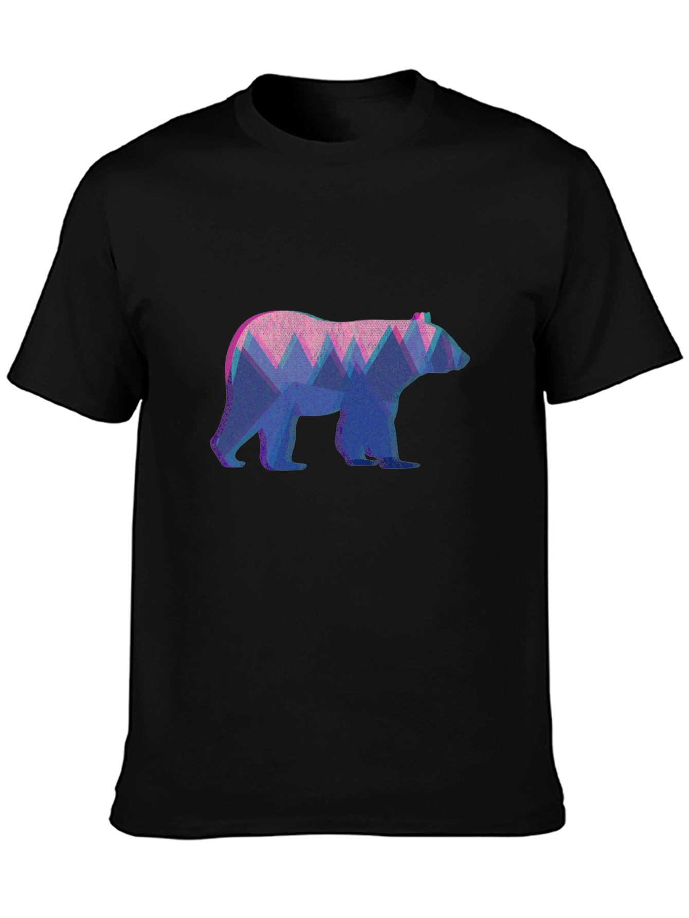 Geometric Bear Graphic Tee - Black