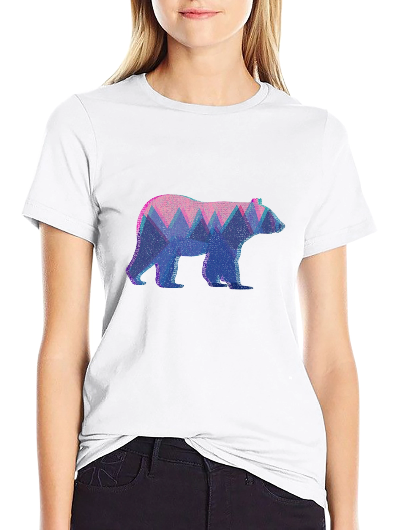 Geometric Bear Graphic Tee - Black