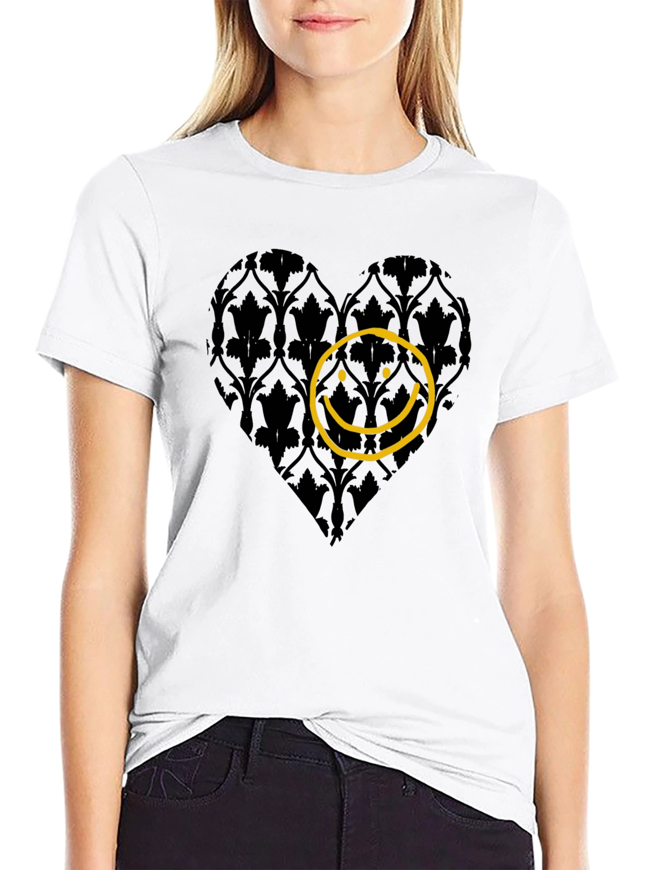 Heart Smiley Face Graphic T-Shirt