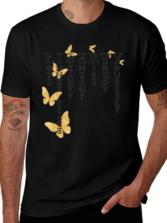 Black T-Shirt with Butterfly and Inspirational Word Art