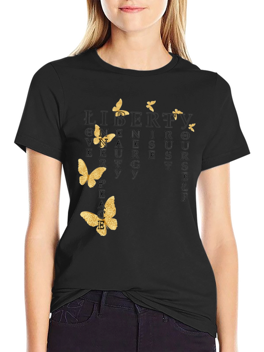 Black T-Shirt with Butterfly and Inspirational Word Art