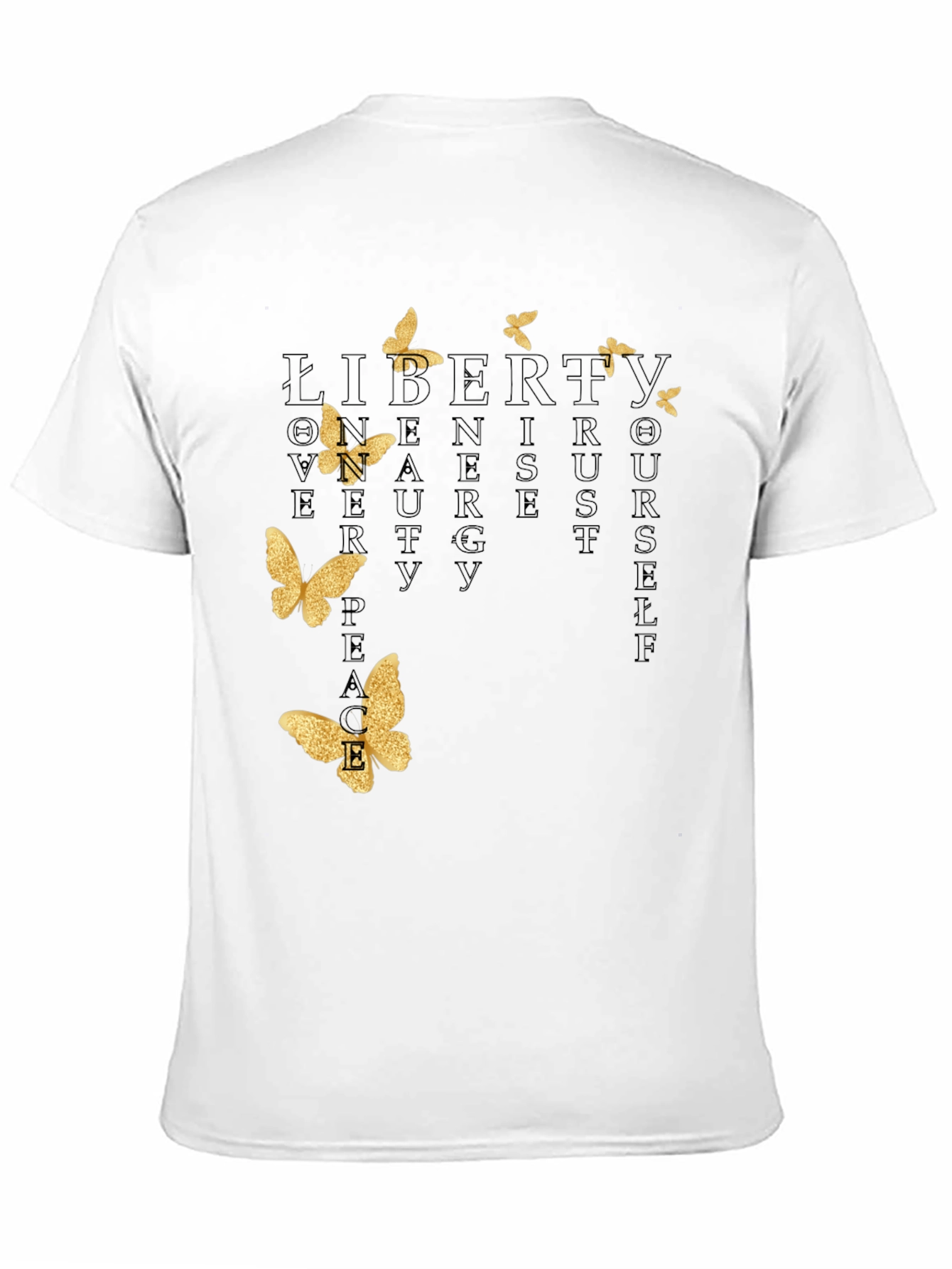 Black T-Shirt with Butterfly and Inspirational Word Art