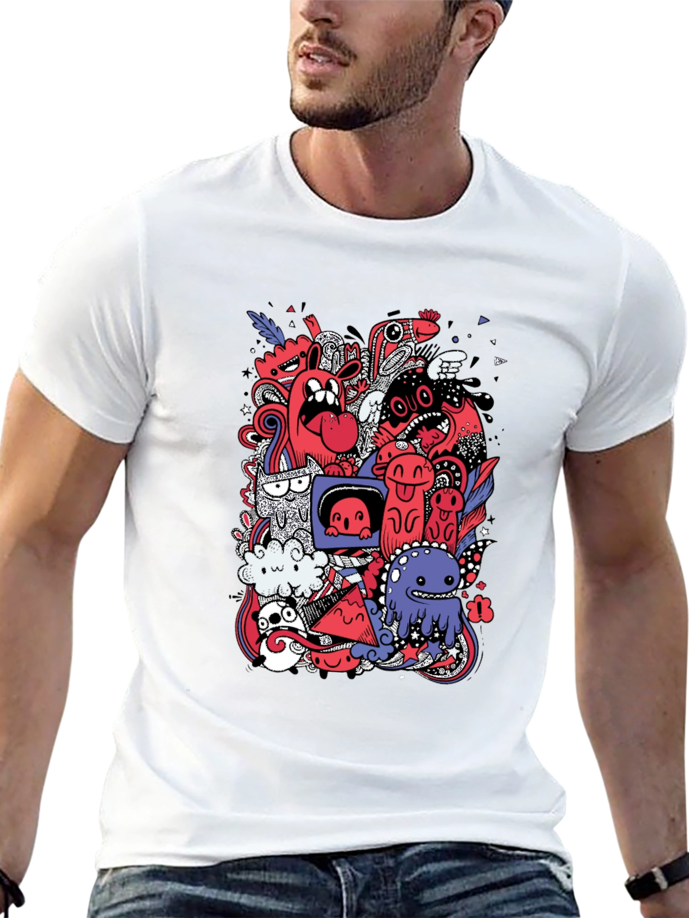 Funky Doodle Graphic Tee - Black Cotton T-Shirt