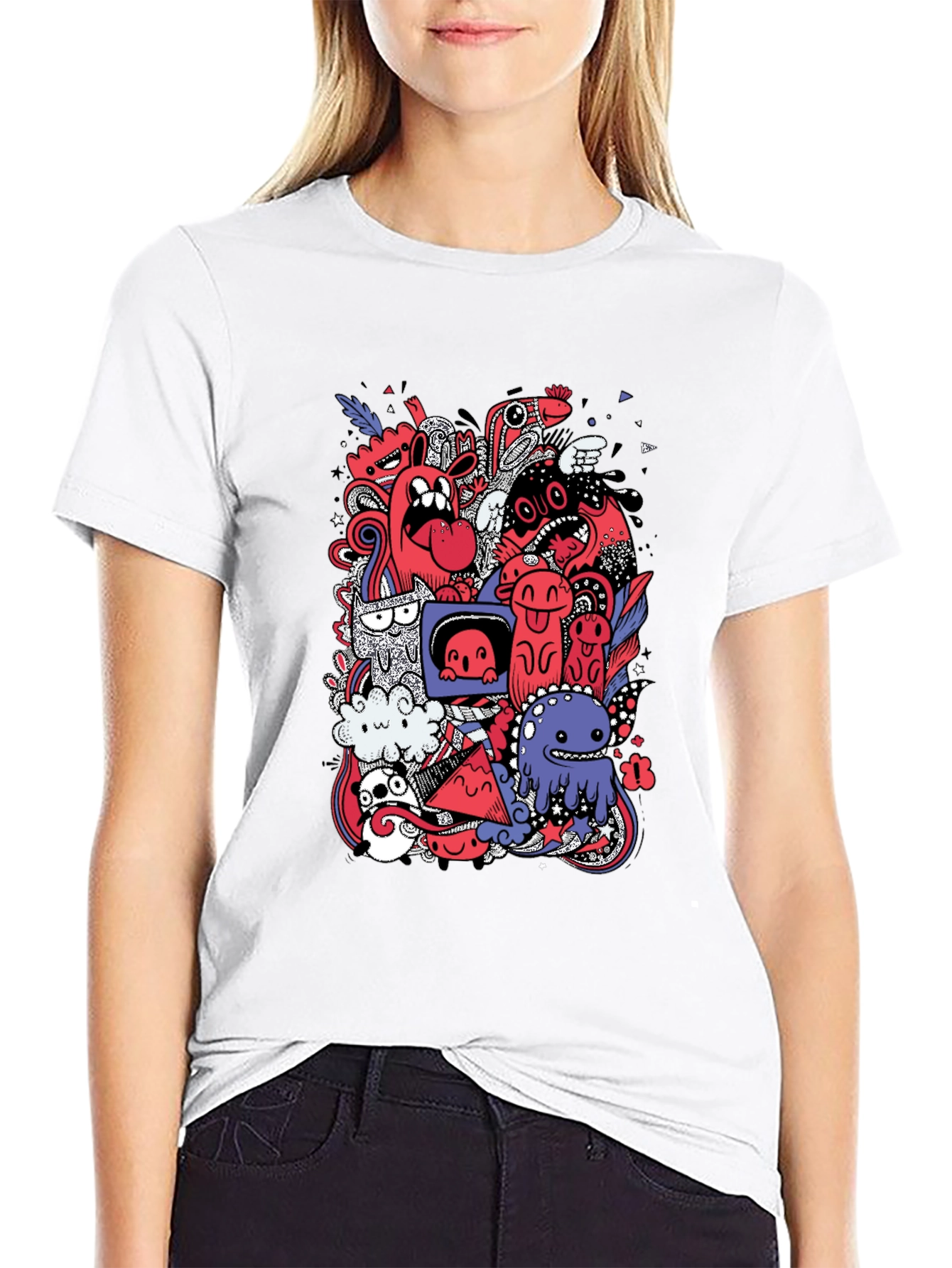 Funky Doodle Graphic Tee - Black Cotton T-Shirt
