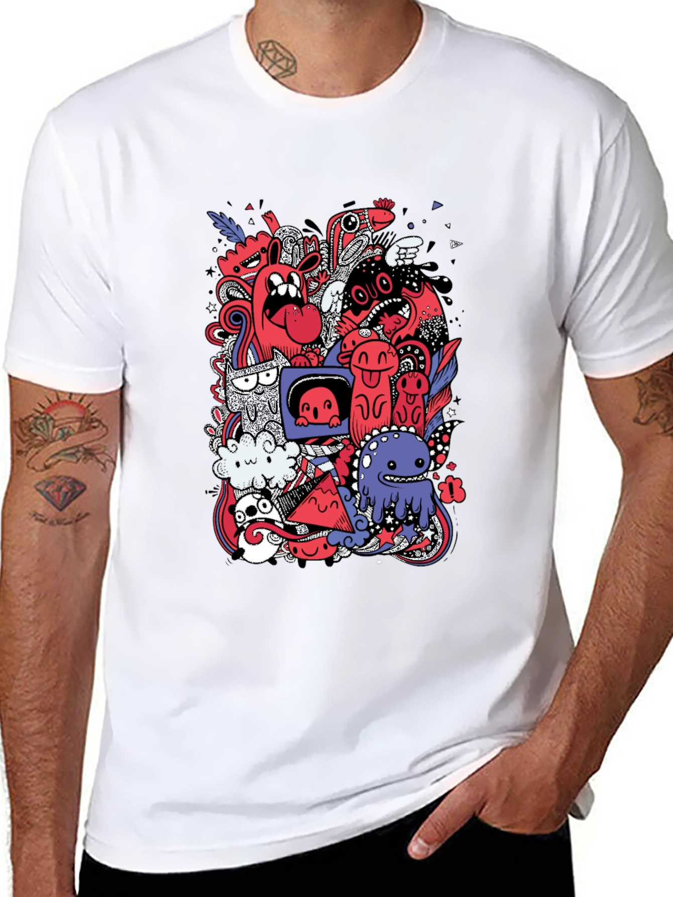 Funky Doodle Graphic Tee - Black Cotton T-Shirt