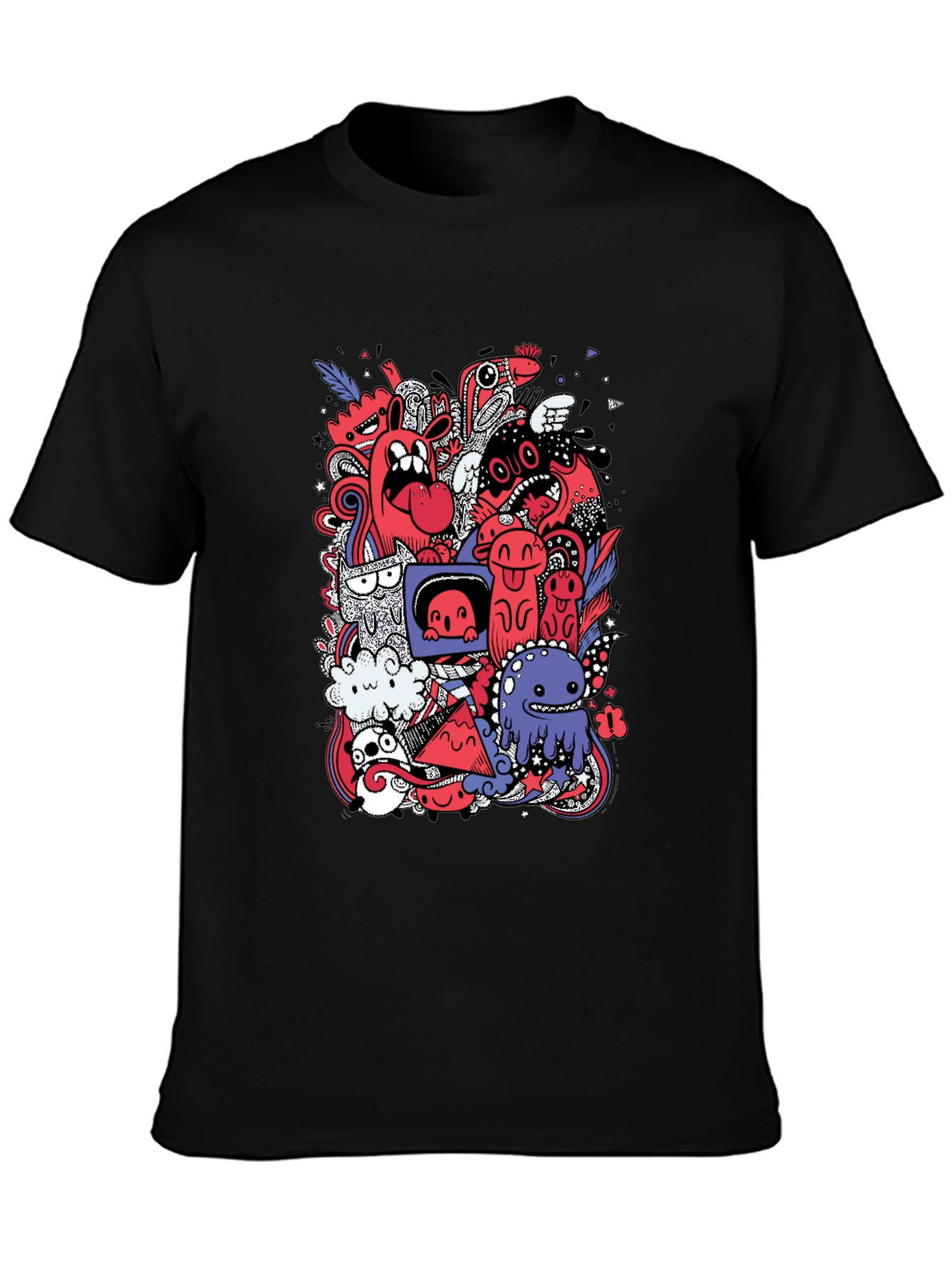 Funky Doodle Graphic Tee - Black Cotton T-Shirt