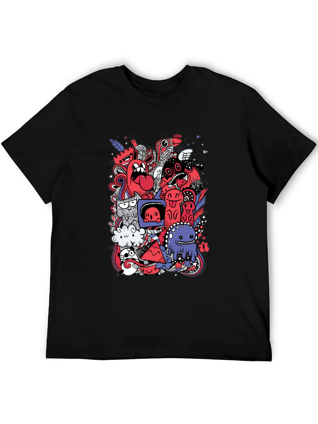 Funky Doodle Graphic Tee - Black Cotton T-Shirt