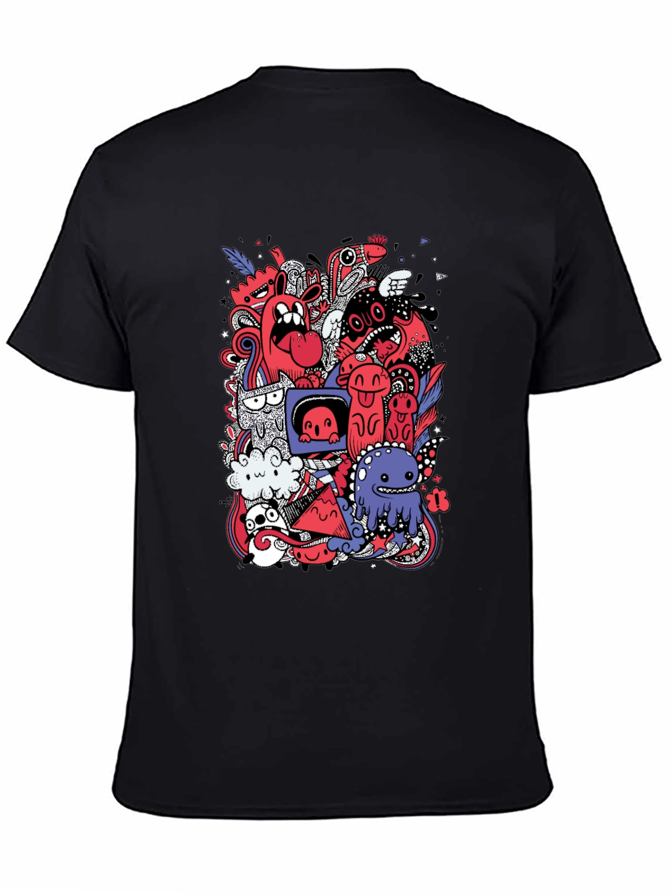 Funky Doodle Graphic Tee - Black Cotton T-Shirt