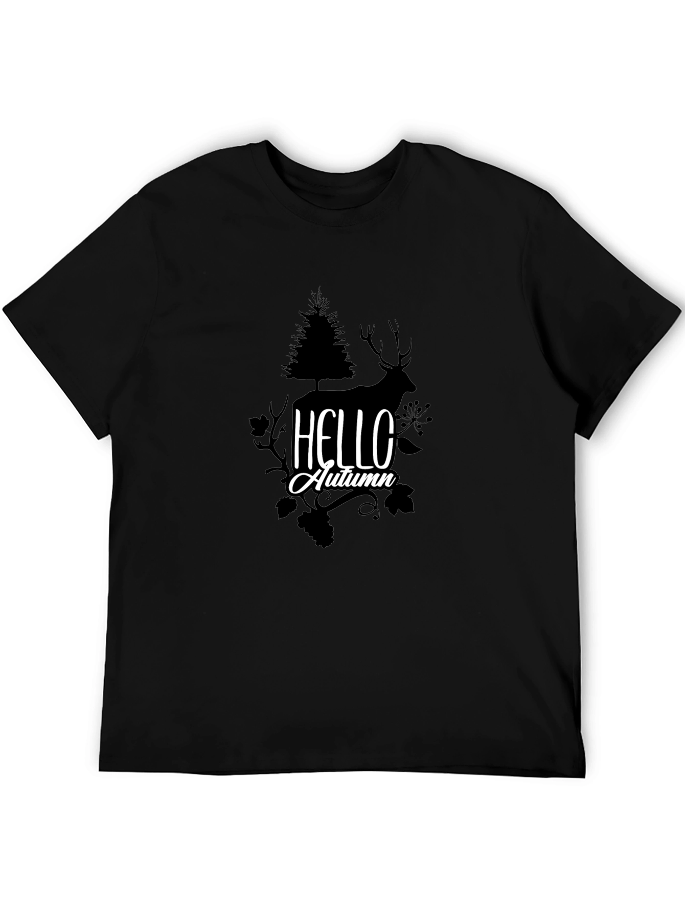 Hello Autumn Graphic Tee - Nature Inspired Black T-Shirt
