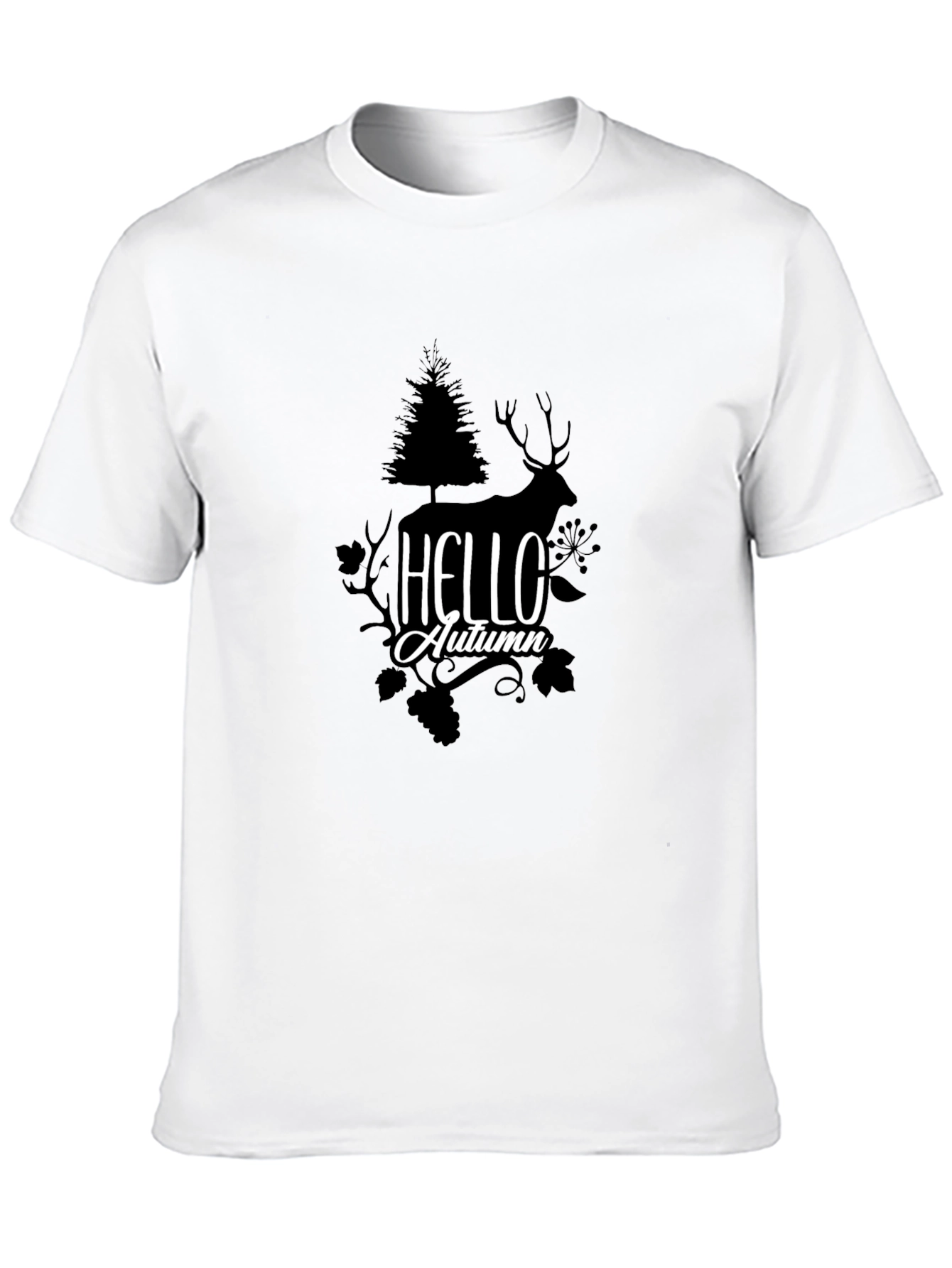 Hello Autumn Graphic Tee - Nature Inspired Black T-Shirt