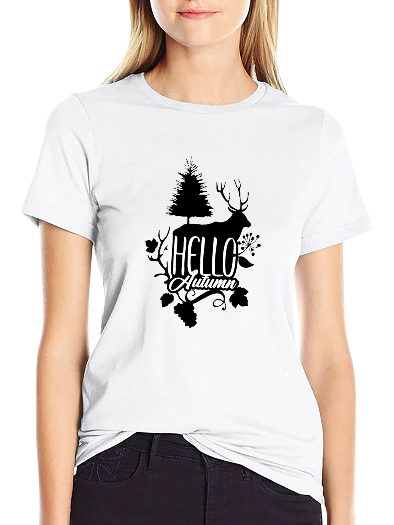 Hello Autumn Graphic Tee - Nature Inspired Black T-Shirt
