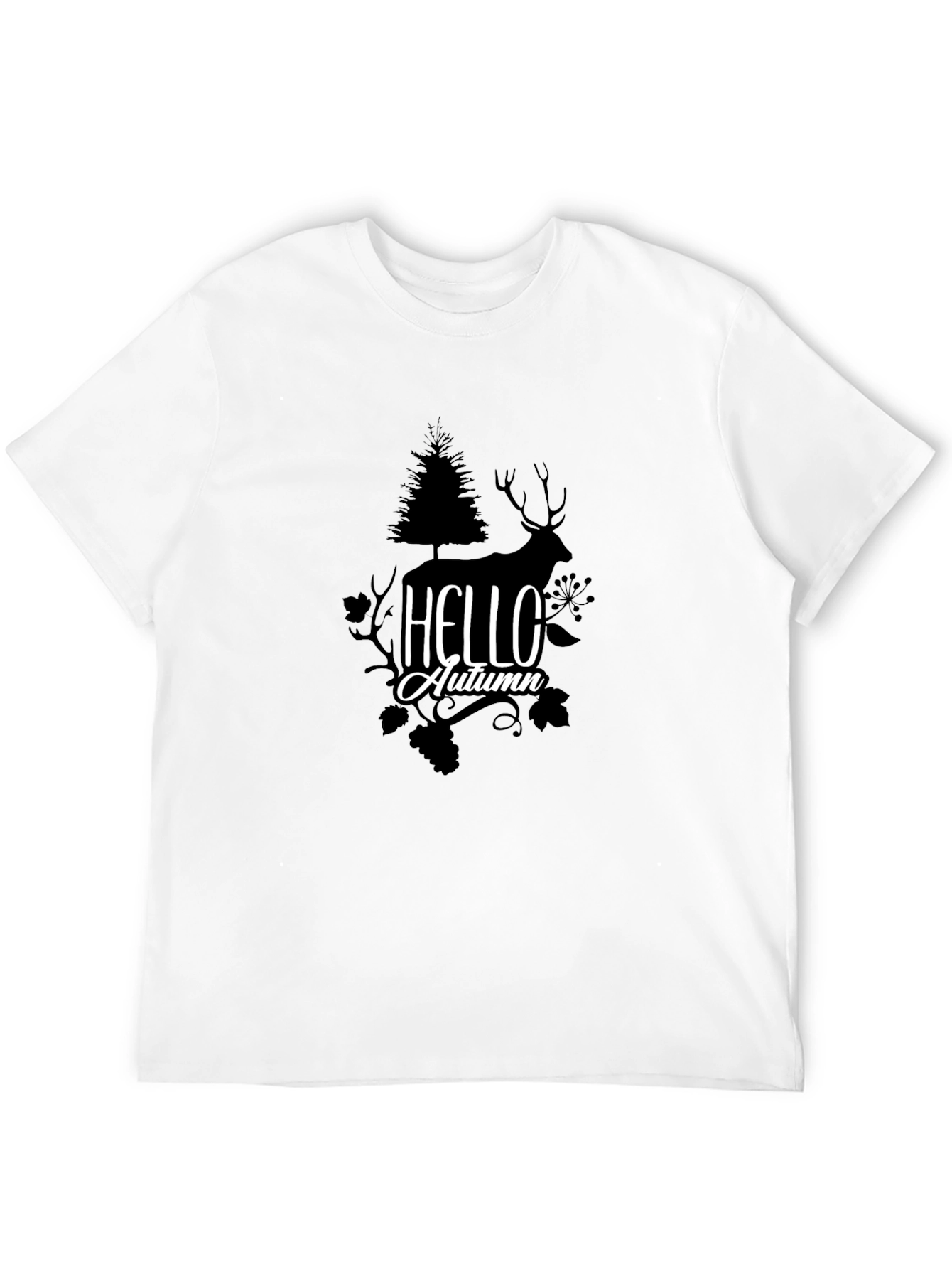 Hello Autumn Graphic Tee - Nature Inspired Black T-Shirt