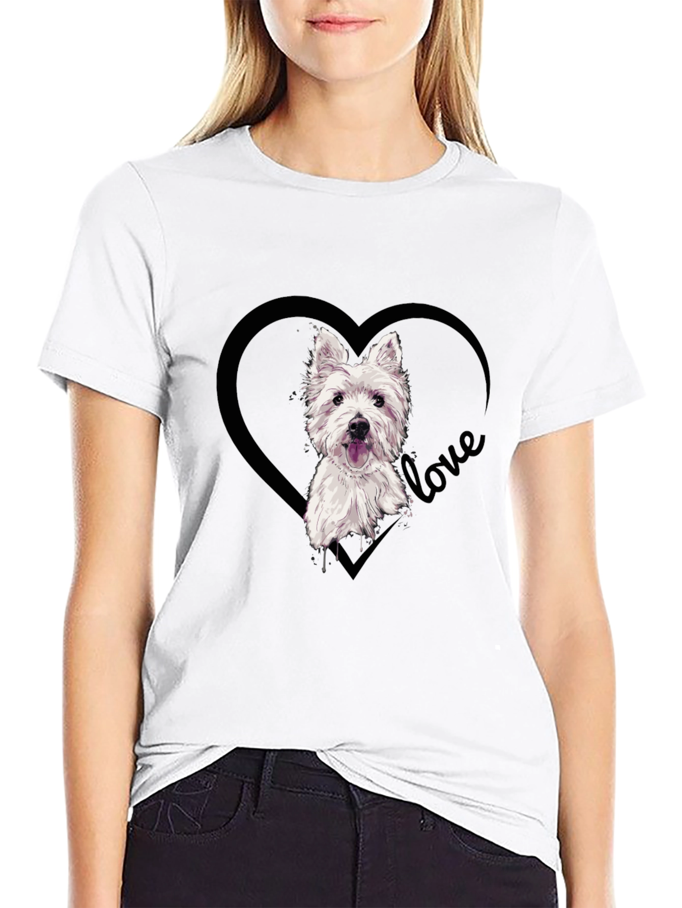 Westie Dog Love Heart T-Shirt - Black