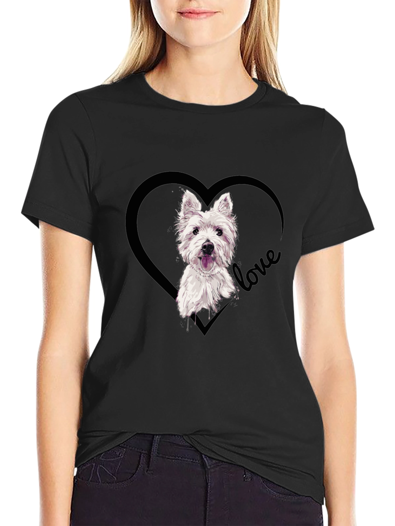 Westie Dog Love Heart T-Shirt - Black
