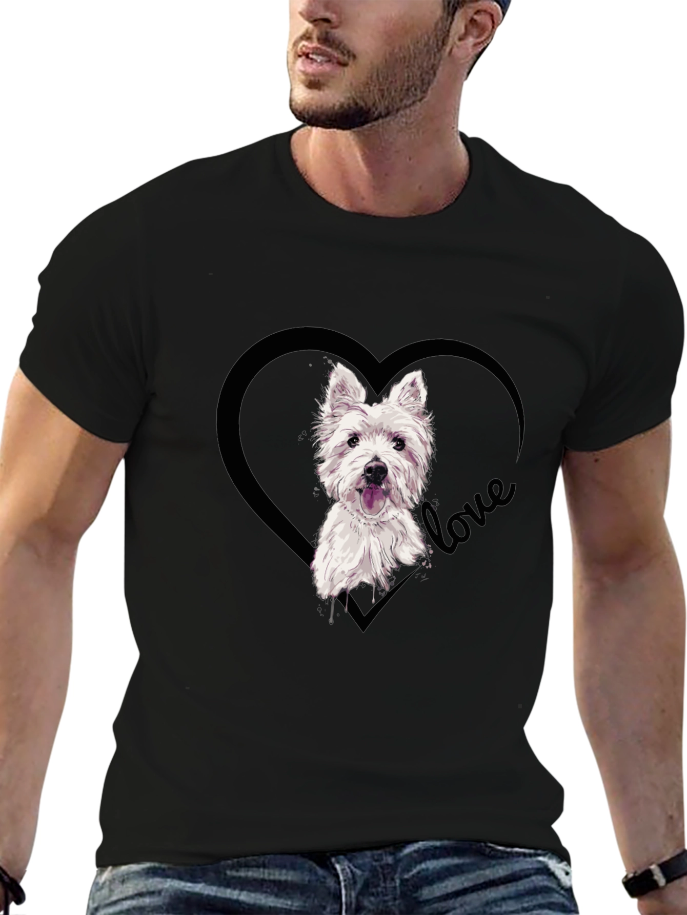 Westie Dog Love Heart T-Shirt - Black