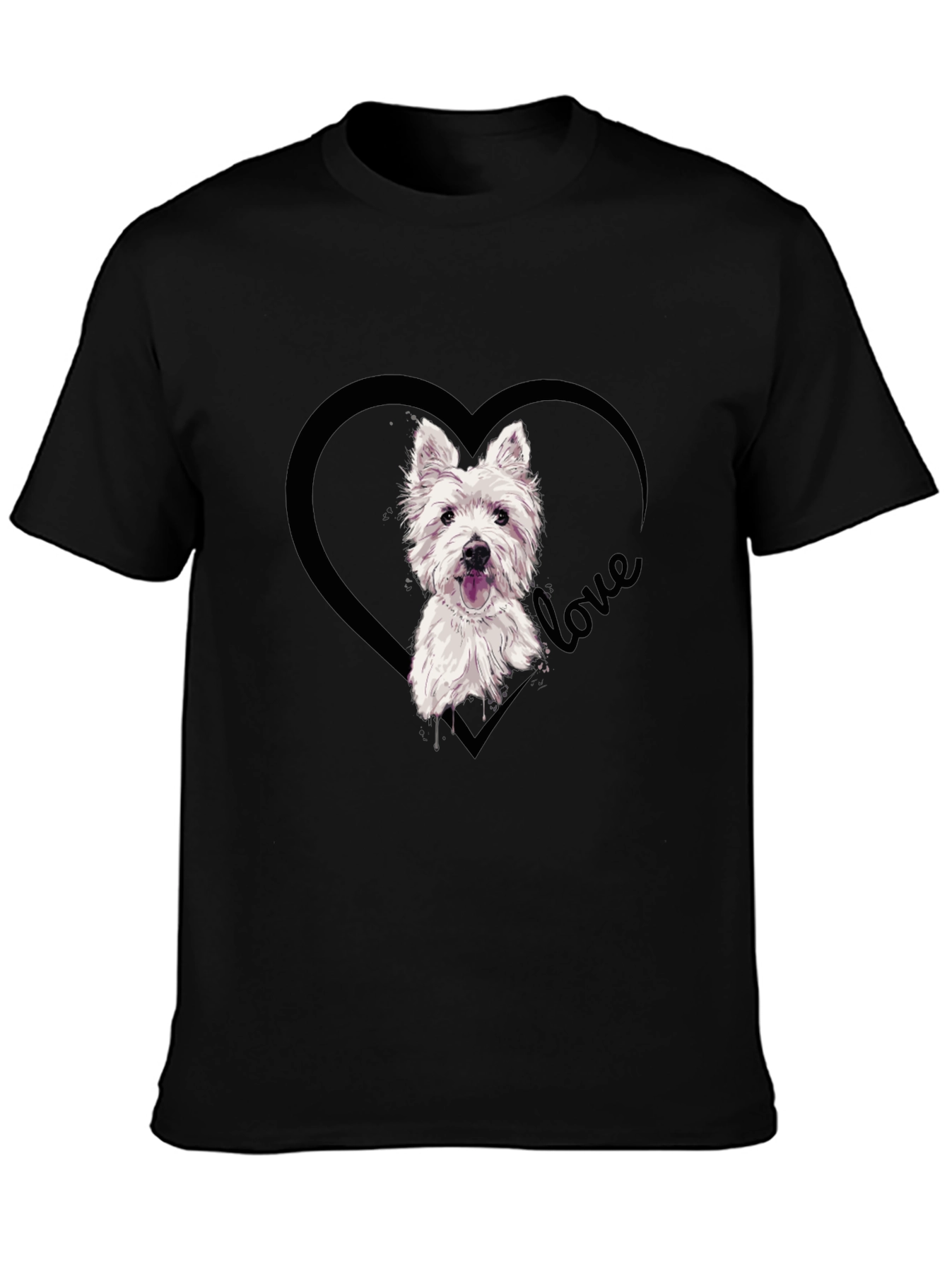 Westie Dog Love Heart T-Shirt - Black