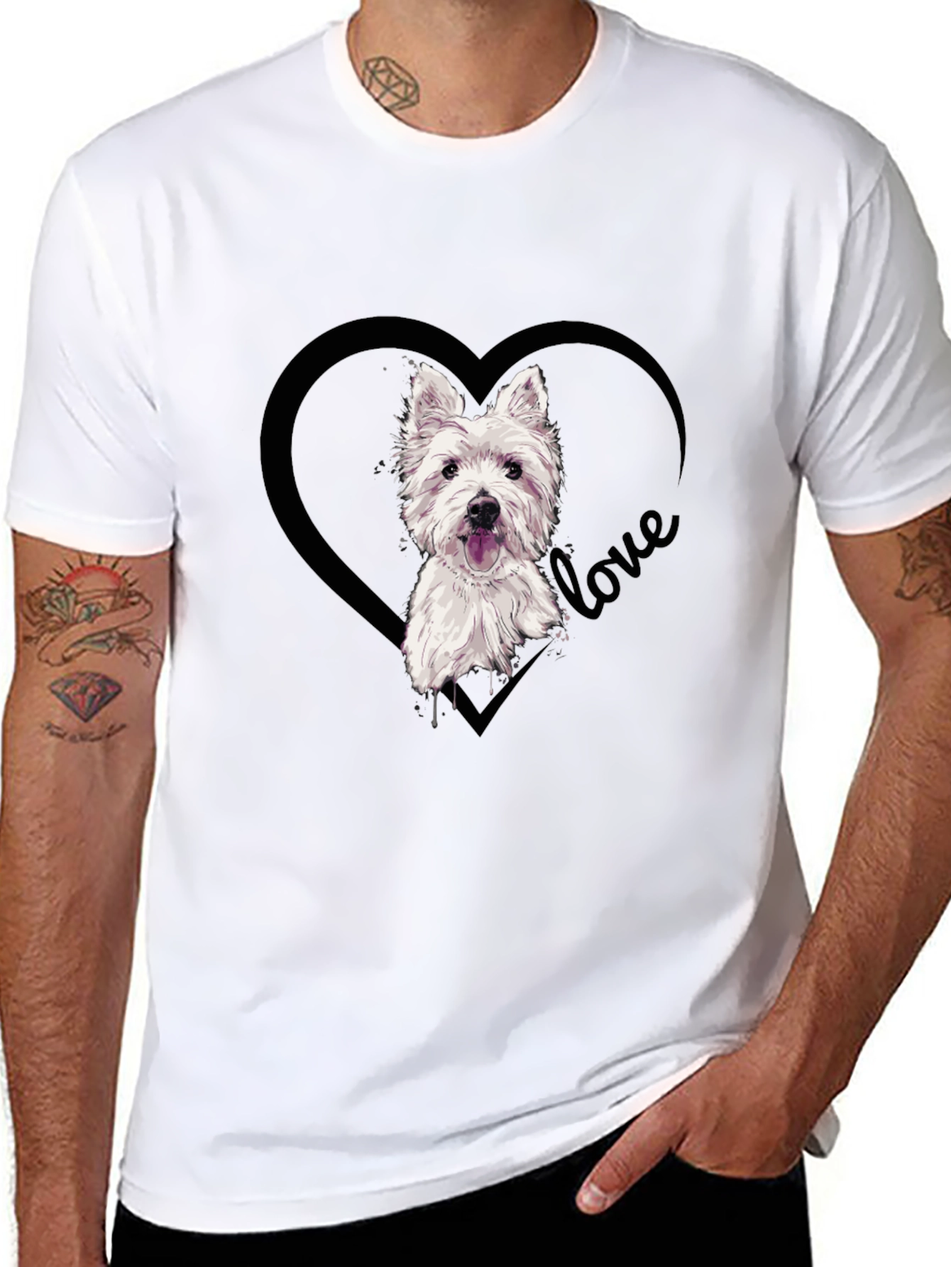 Westie Dog Love Heart T-Shirt - Black