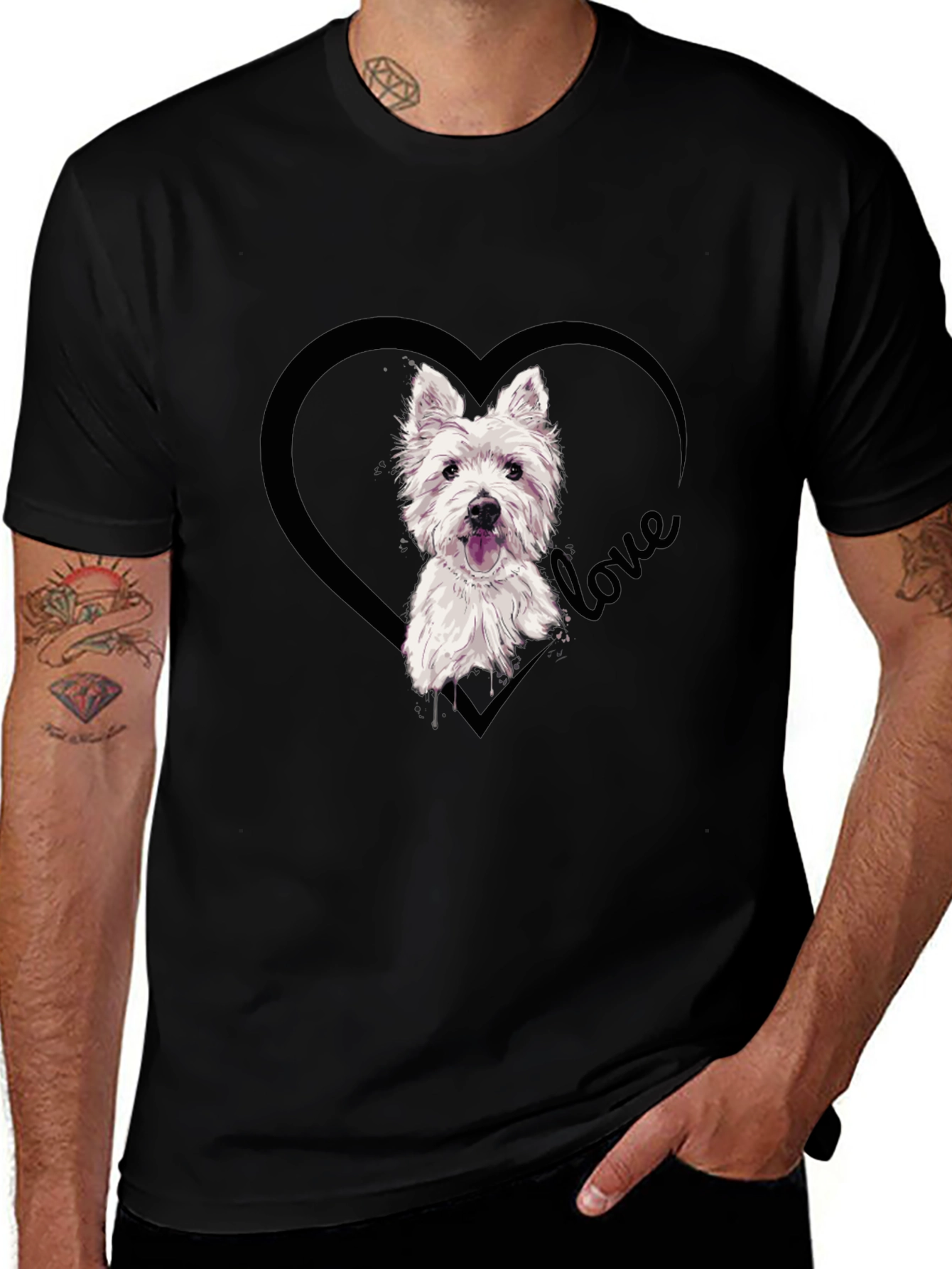 Westie Dog Love Heart T-Shirt - Black
