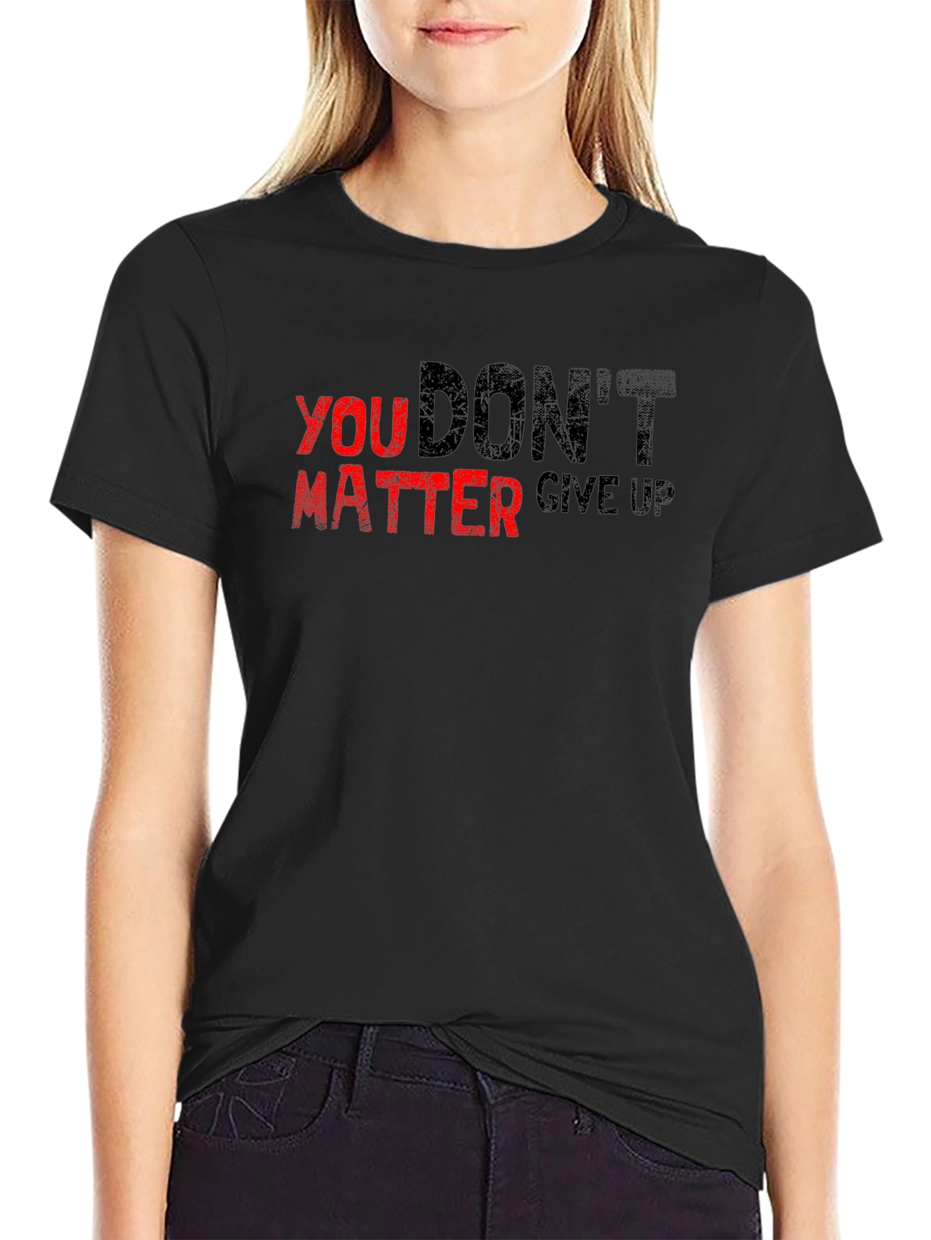 Motivational Slogan Graphic Print Tee - Black