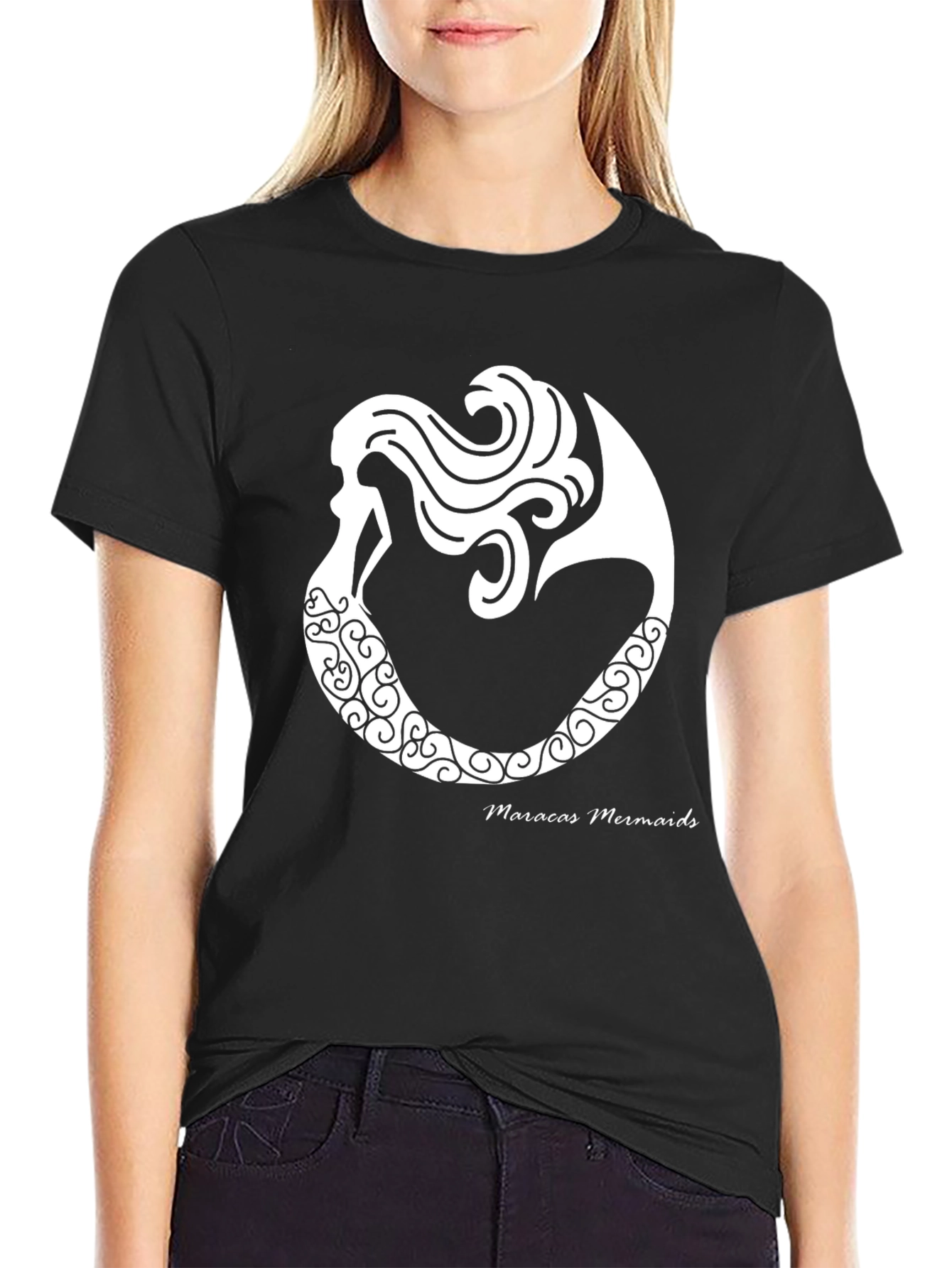 Maracas Mermaids Graphic Tee - Black Cotton T-Shirt