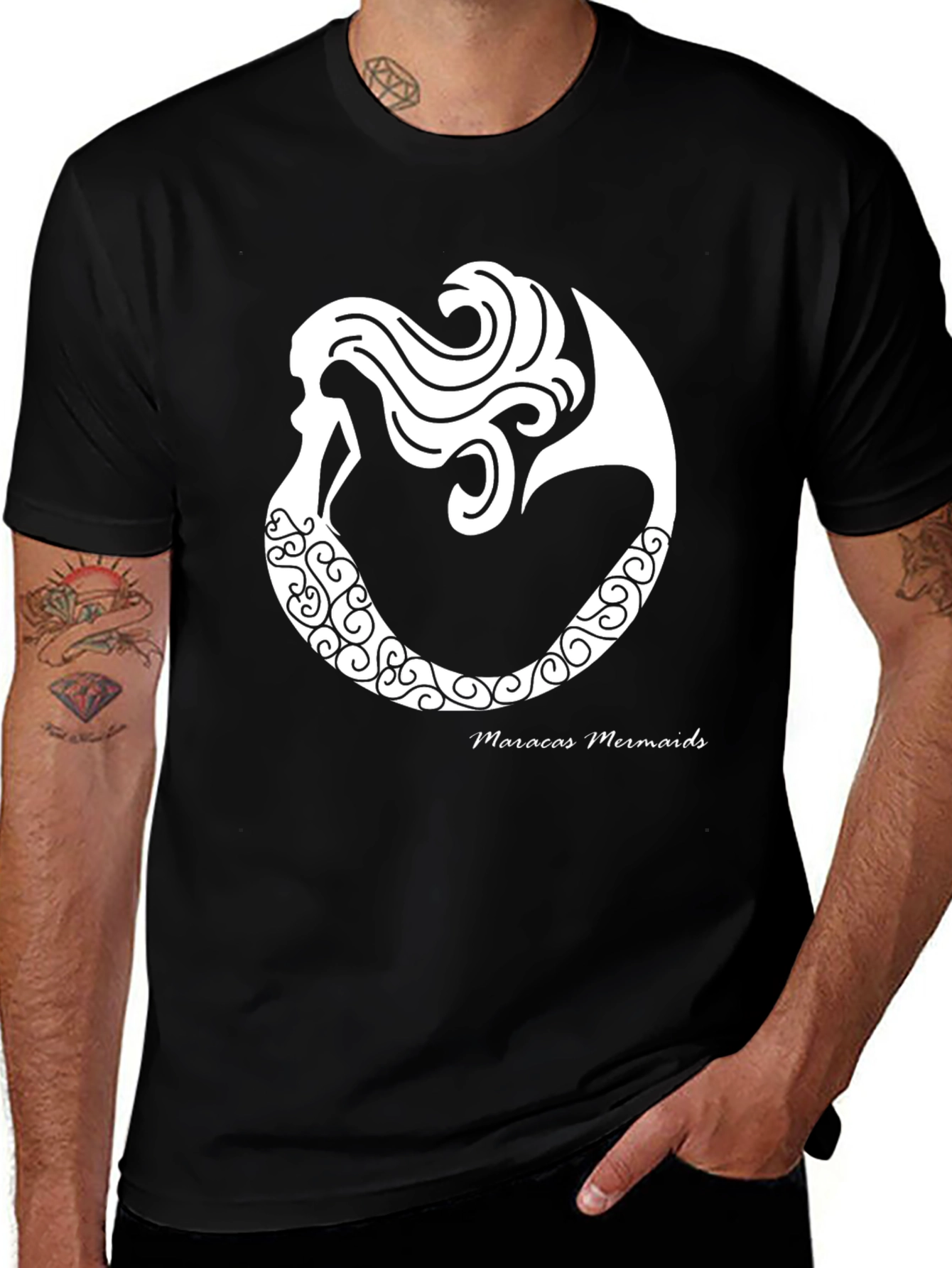 Maracas Mermaids Graphic Tee - Black Cotton T-Shirt