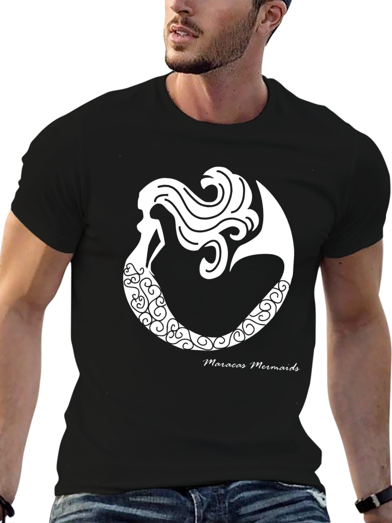Maracas Mermaids Graphic Tee - Black Cotton T-Shirt