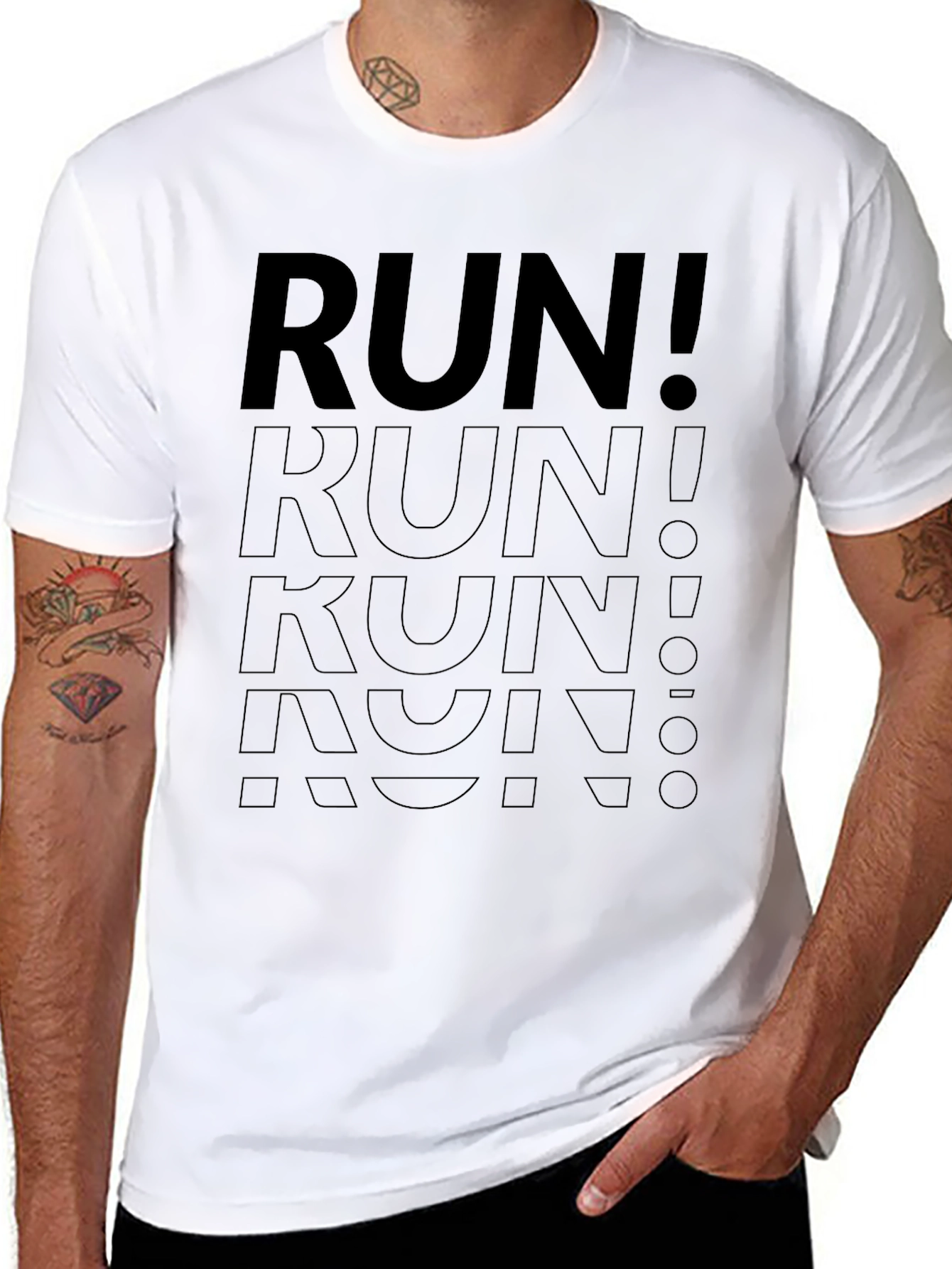 Mens Black RUN! Graphic T-Shirt