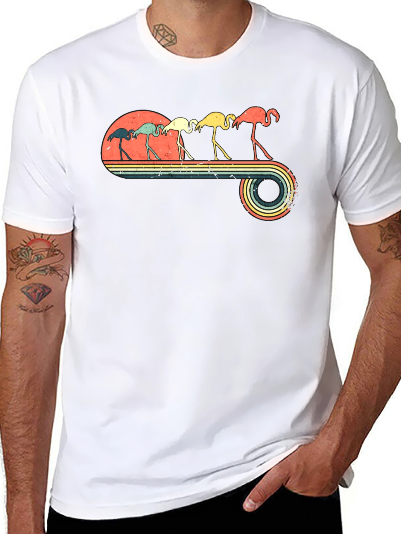 Retro Flamingo Graphic Tee - Mens Black T-Shirt