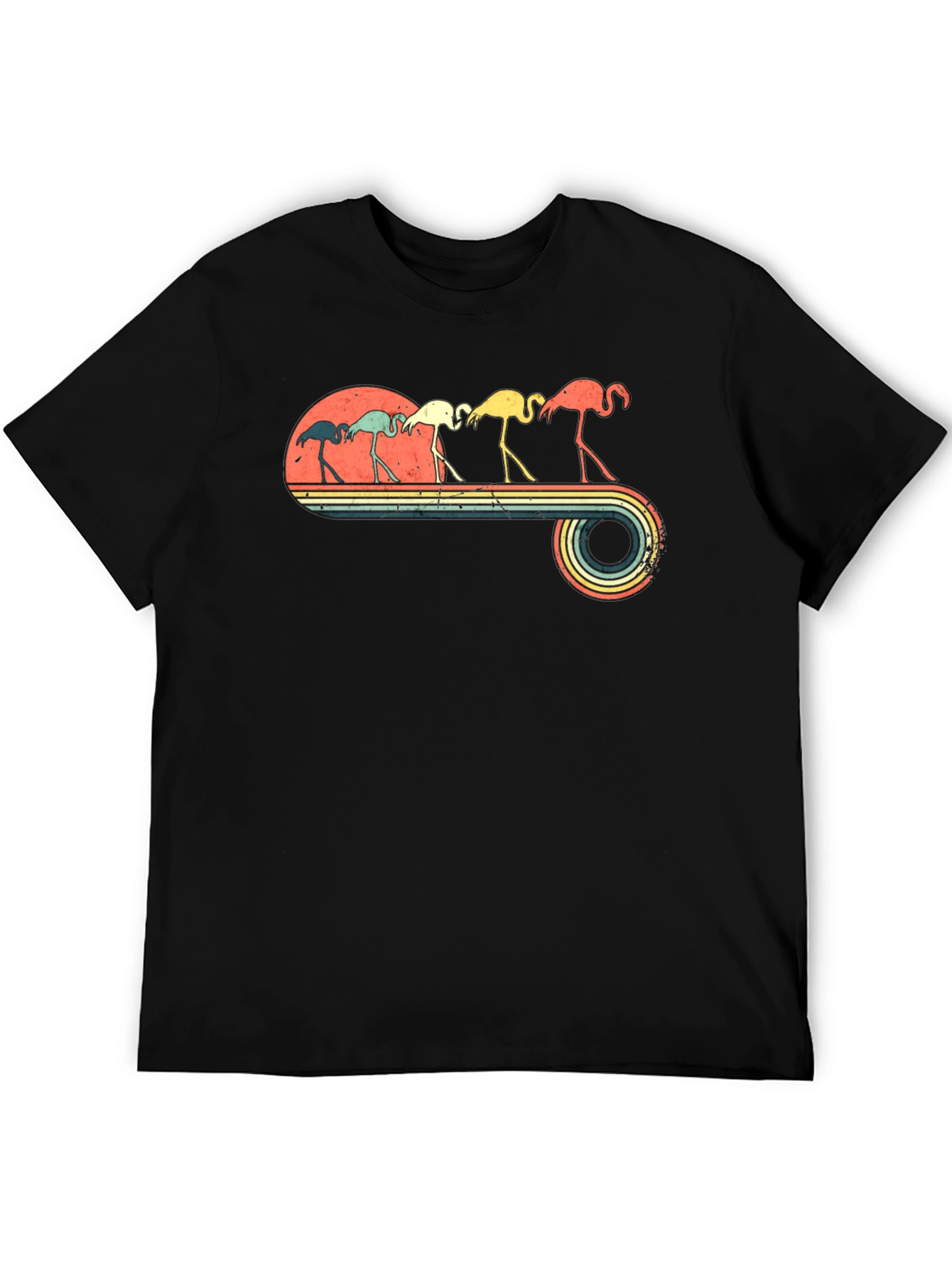 Retro Flamingo Graphic Tee - Mens Black T-Shirt