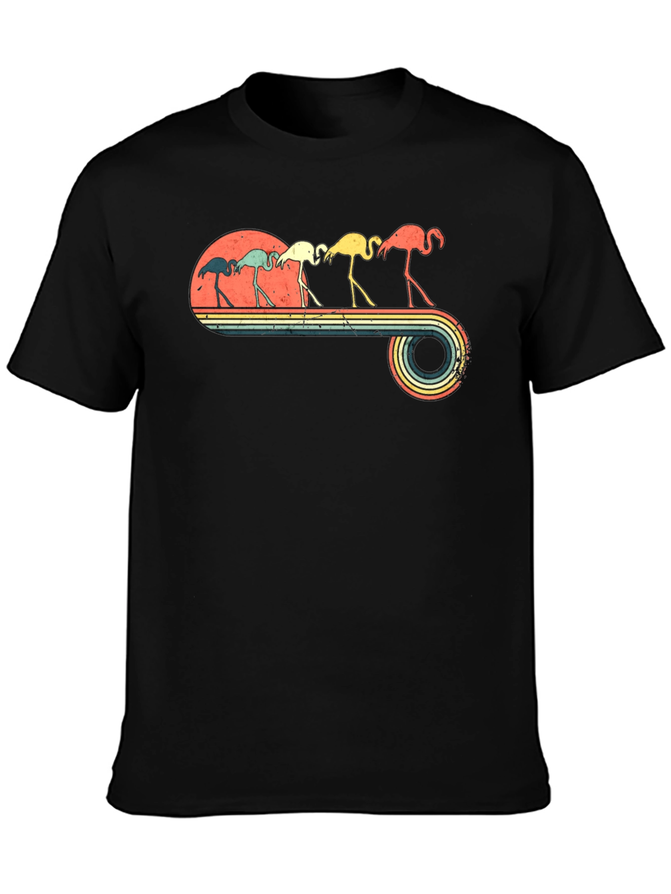 Retro Flamingo Graphic Tee - Mens Black T-Shirt
