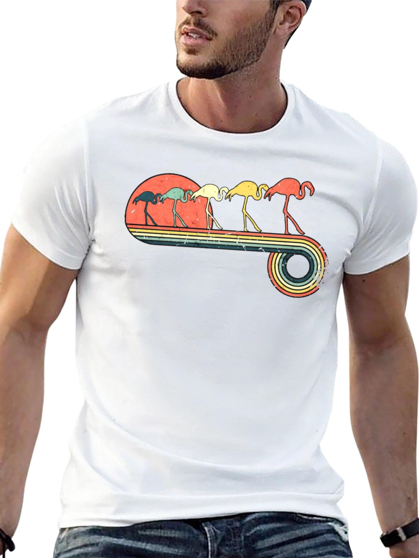 Retro Flamingo Graphic Tee - Mens Black T-Shirt
