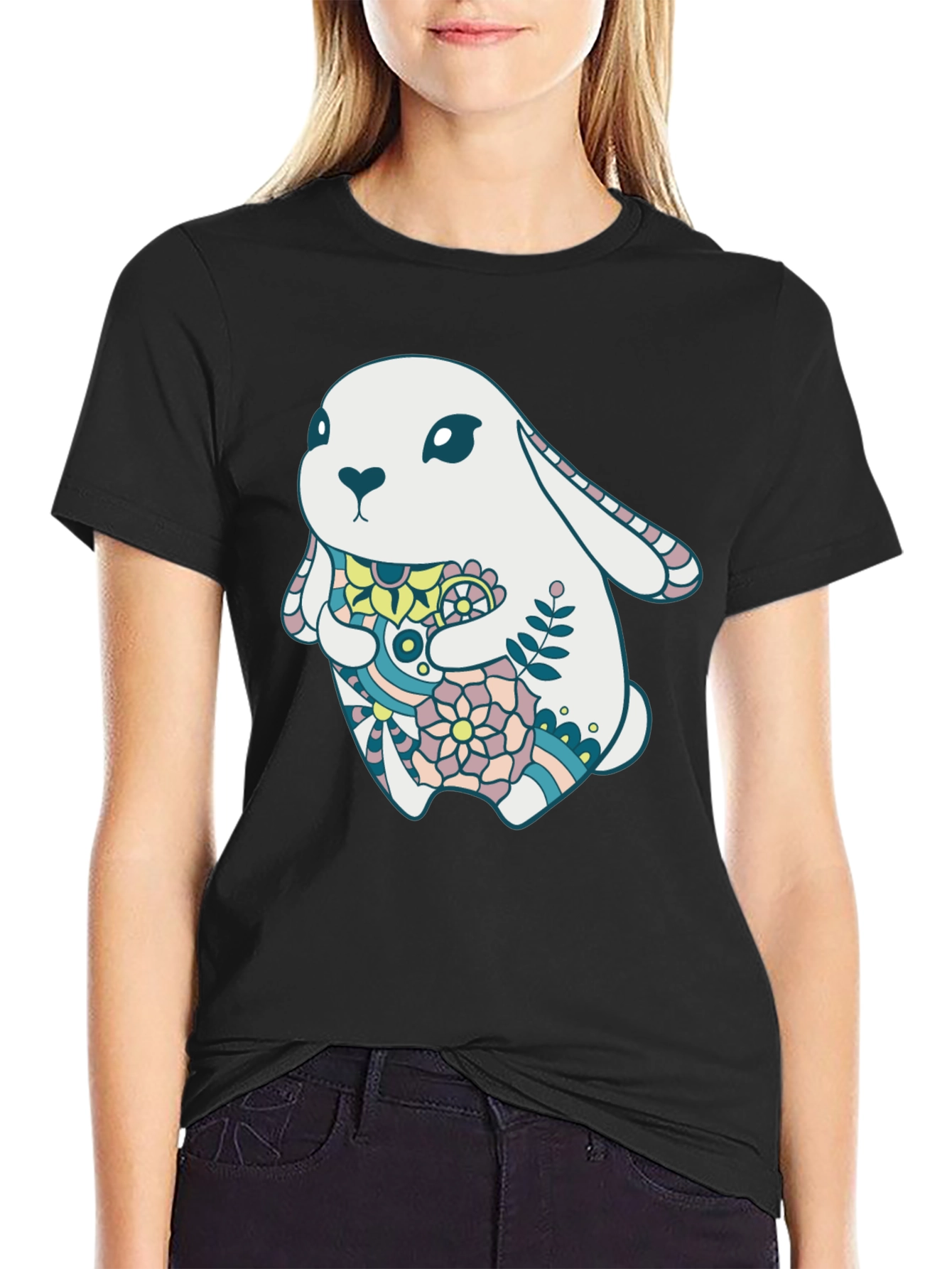 Bunny Graphic Tee - Black Cotton Blend
