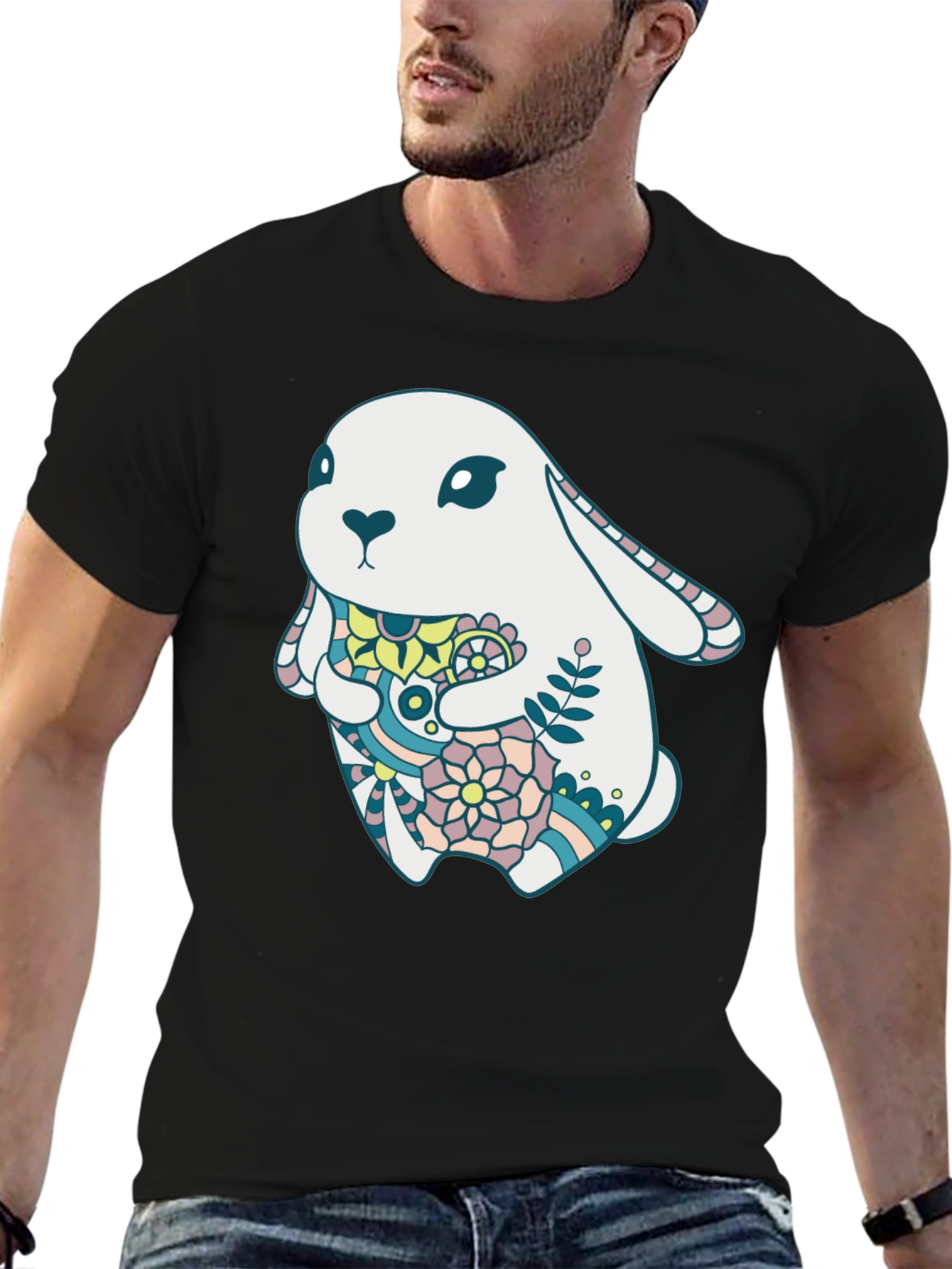 Bunny Graphic Tee - Black Cotton Blend