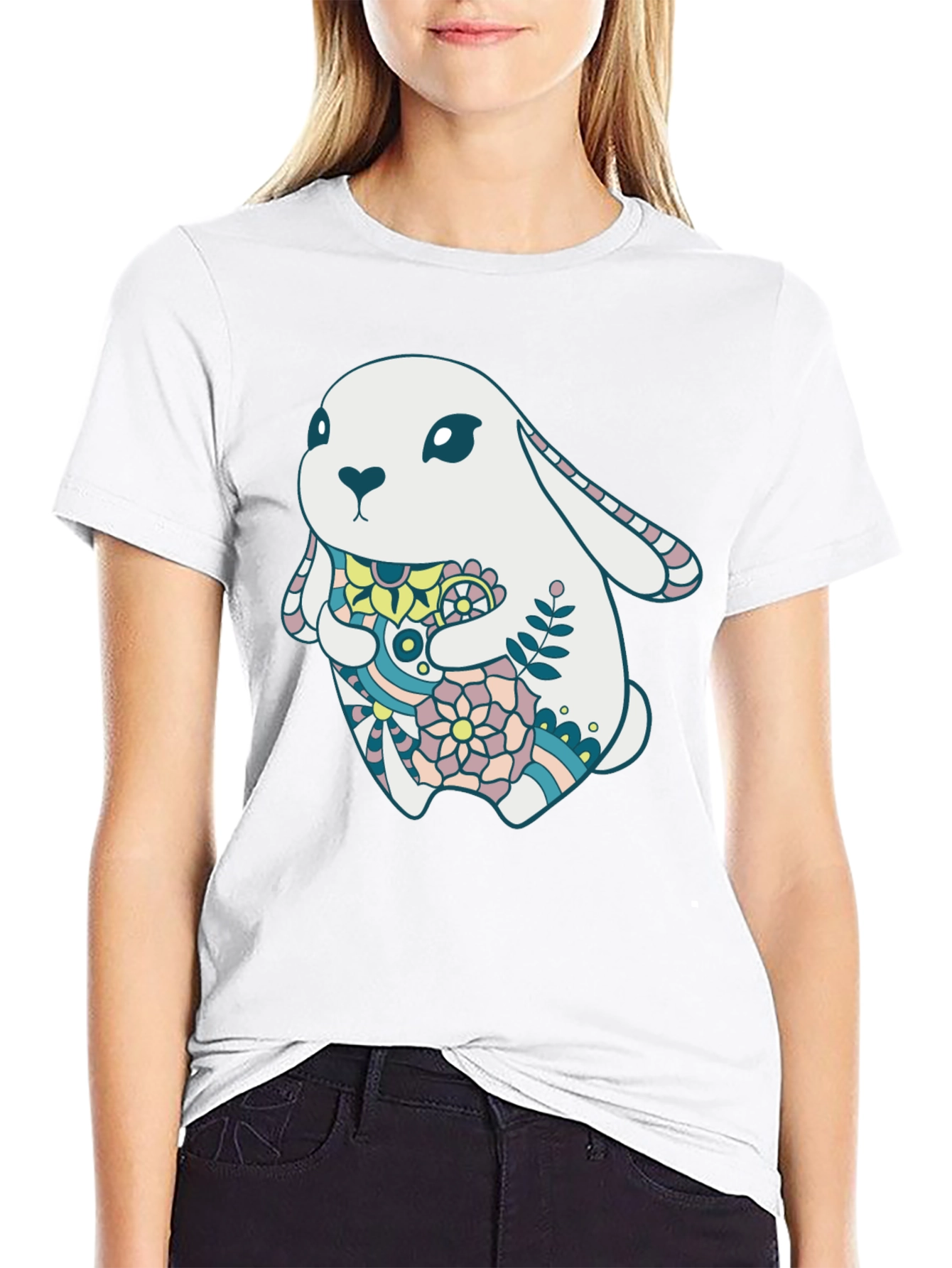 Bunny Graphic Tee - Black Cotton Blend