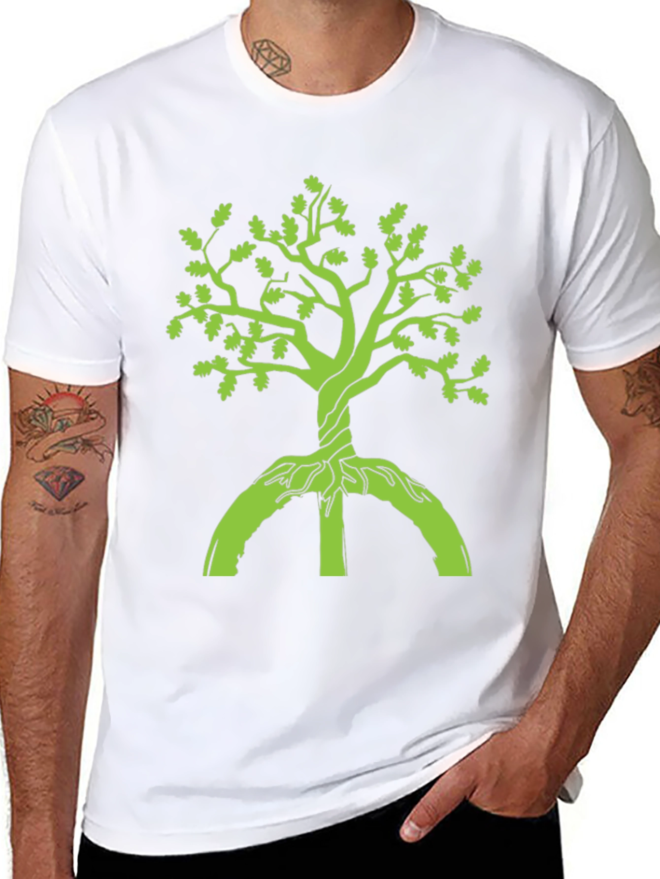 Green Tree Graphic Black T-Shirt