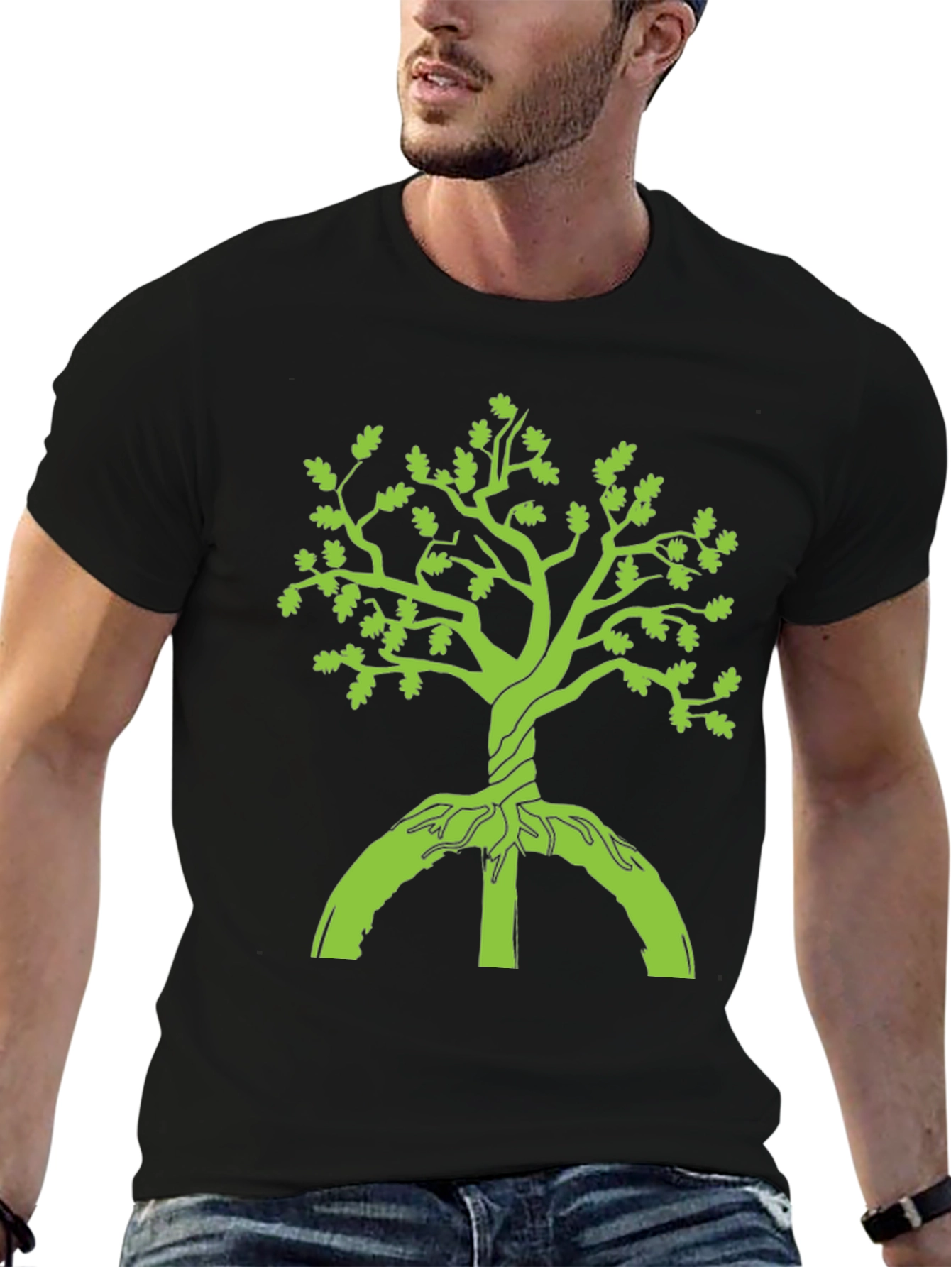 Green Tree Graphic Black T-Shirt
