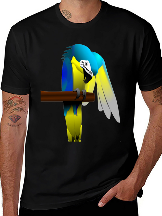 Blue and Yellow Parrot Graphic Tee - Cool Bird Lover Design