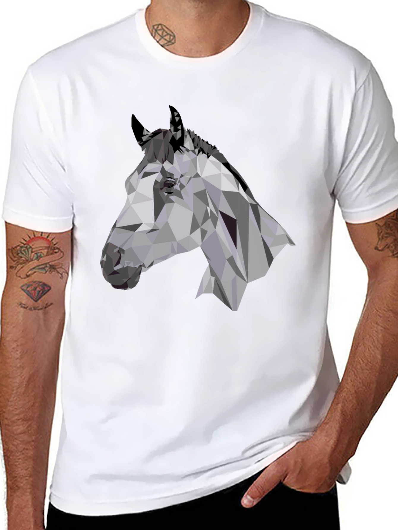 Geometric Horse Head Black T-Shirt