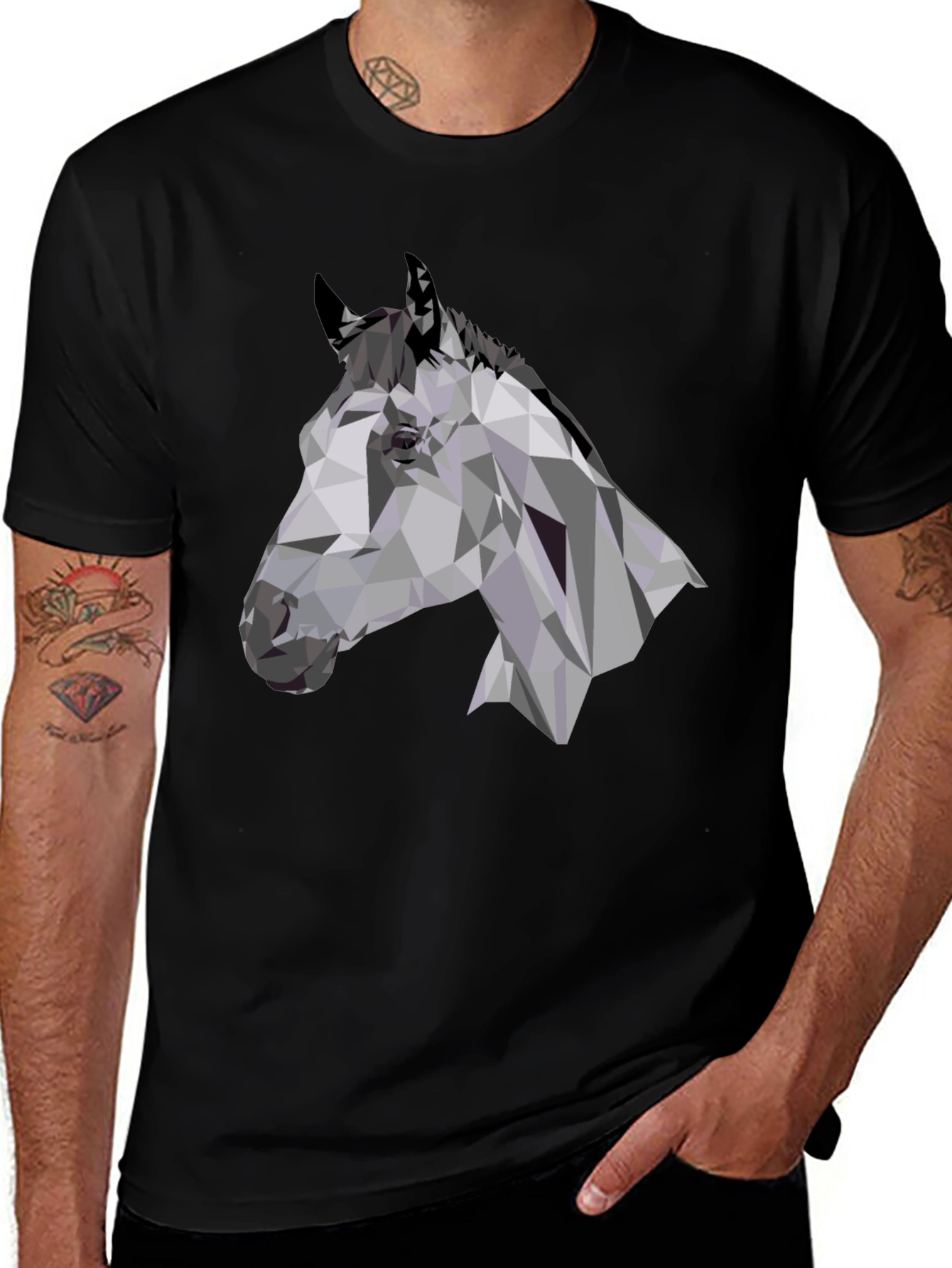 Geometric Horse Head Black T-Shirt