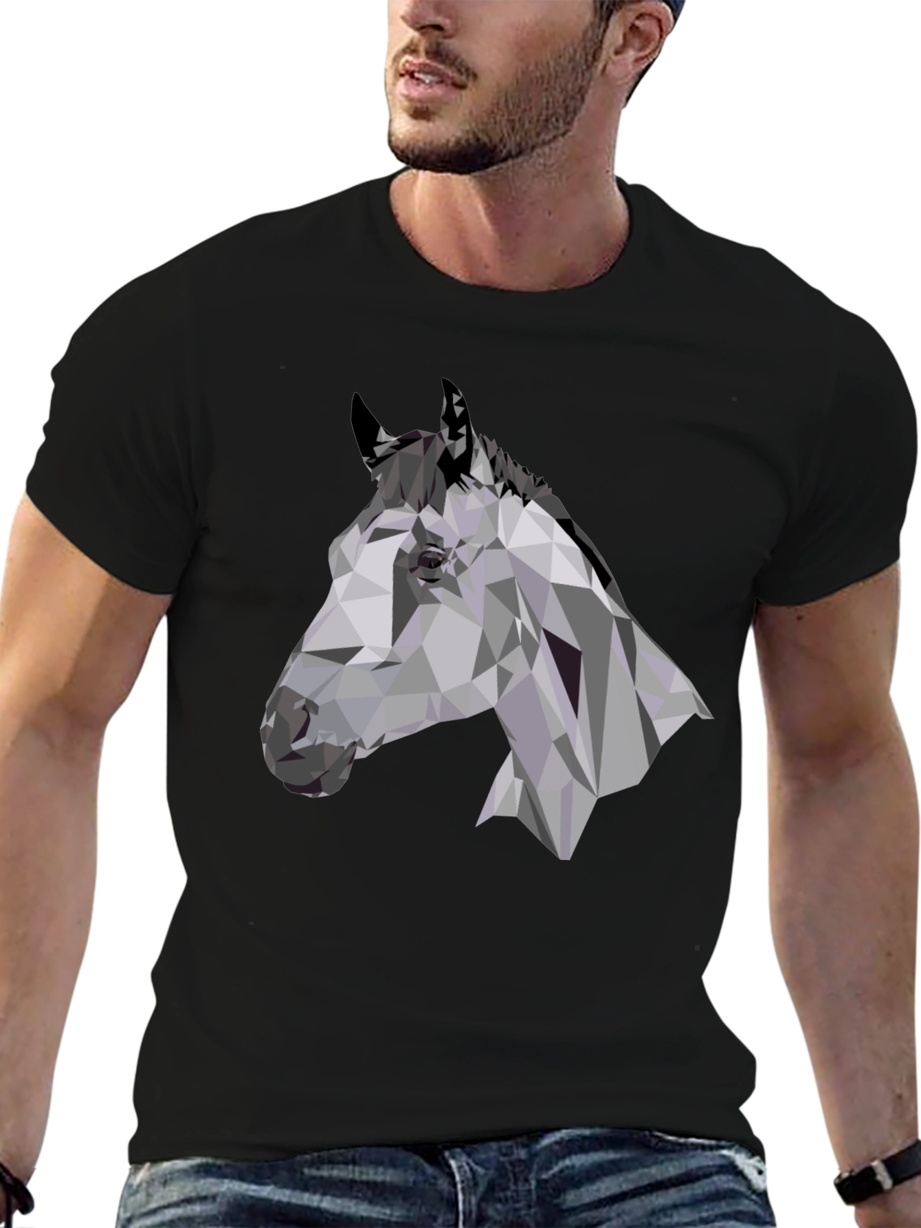 Geometric Horse Head Black T-Shirt