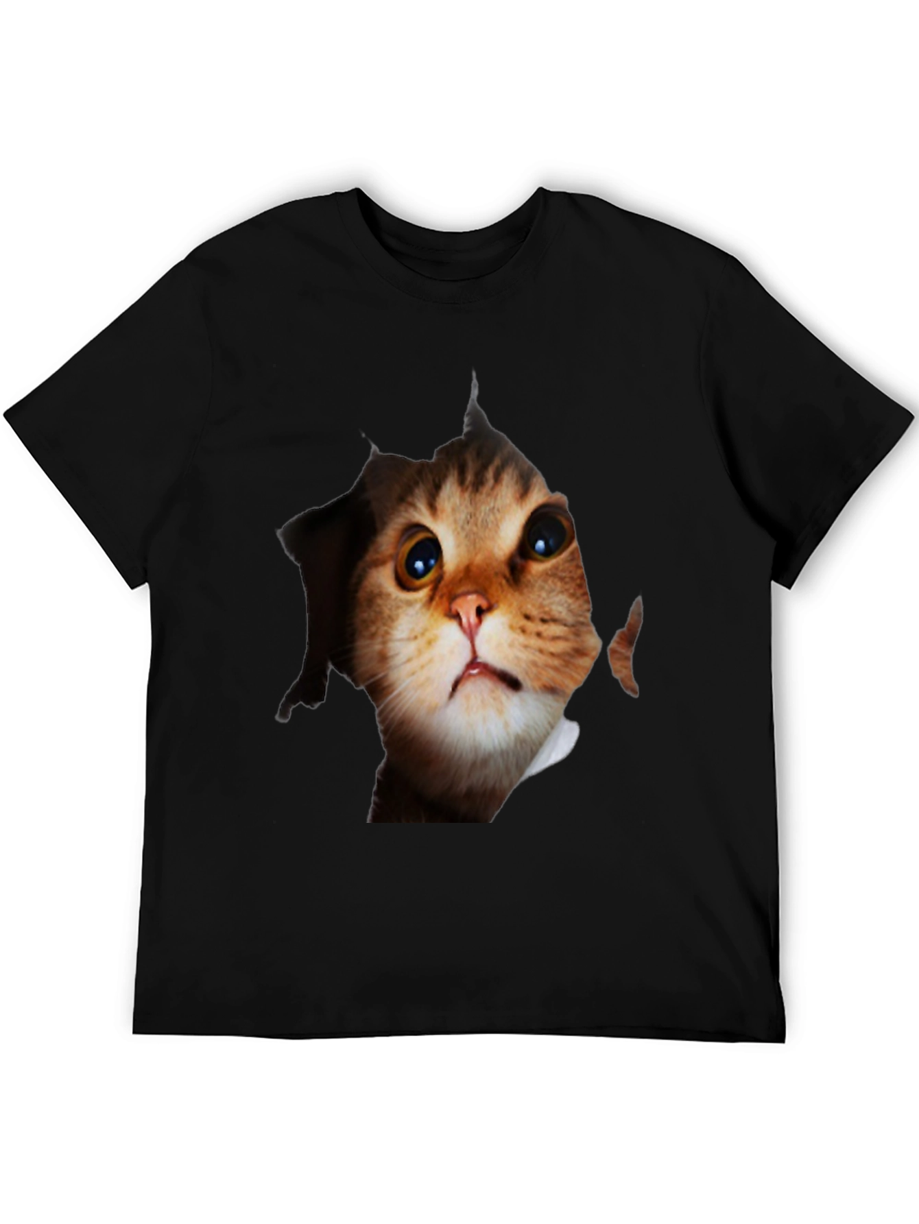 3D Cat Peeking Out Black T-Shirt