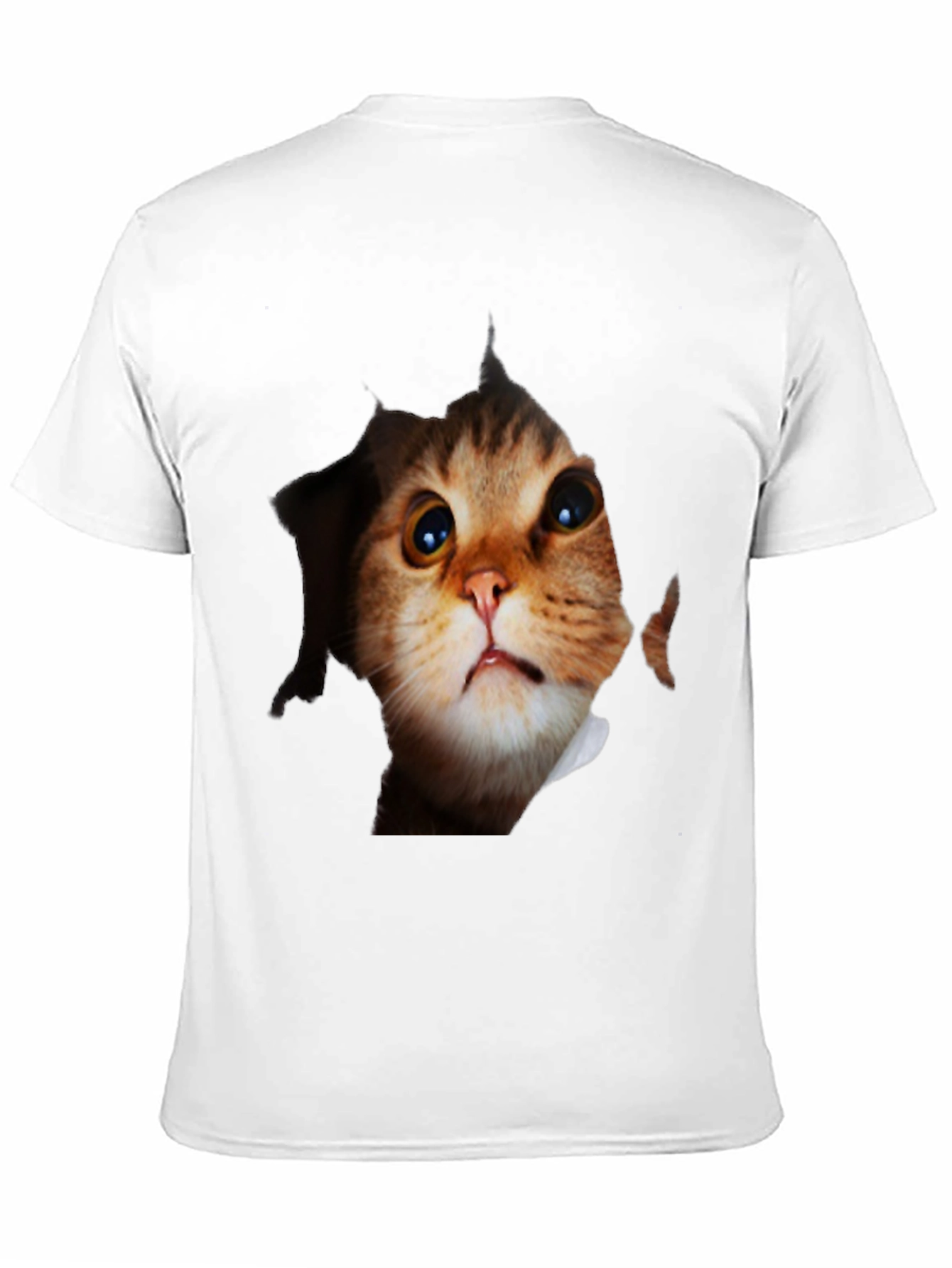 3D Cat Peeking Out Black T-Shirt