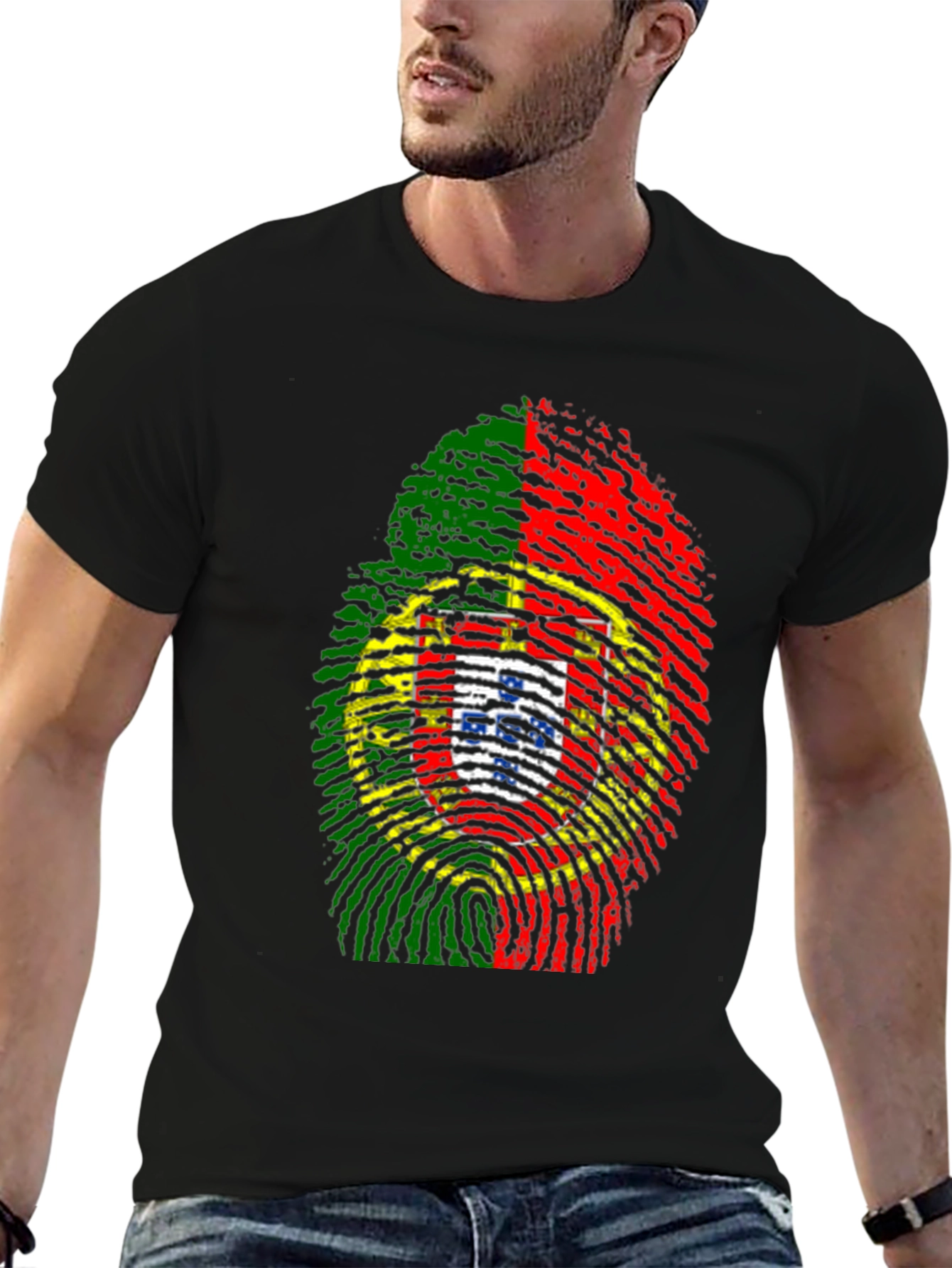 Portugal Flag Fingerprint Graphic Tee - Black