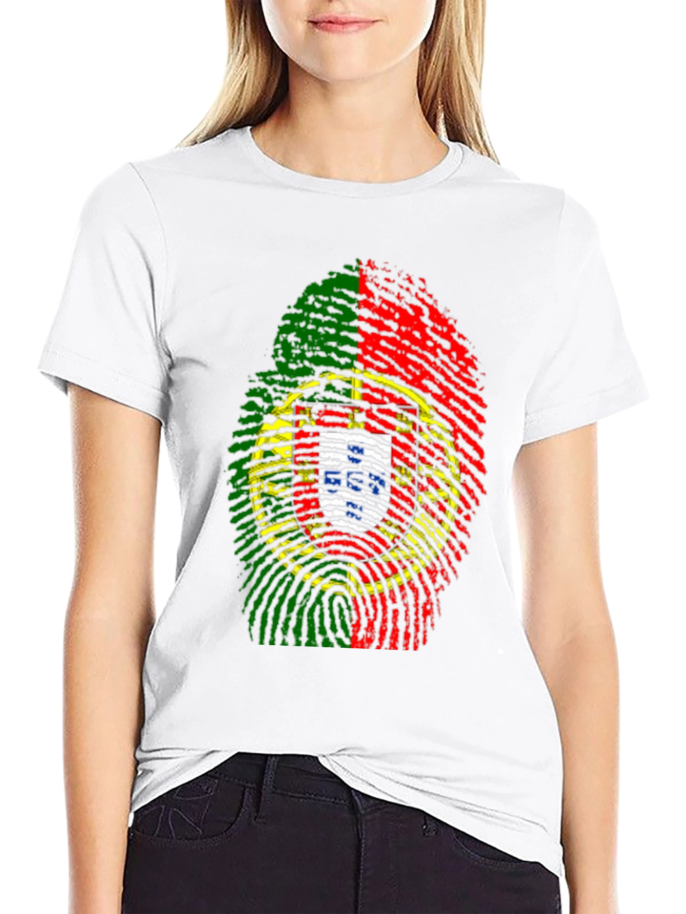 Portugal Flag Fingerprint Graphic Tee - Black