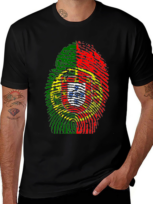 Portugal Flag Fingerprint Graphic Tee - Black