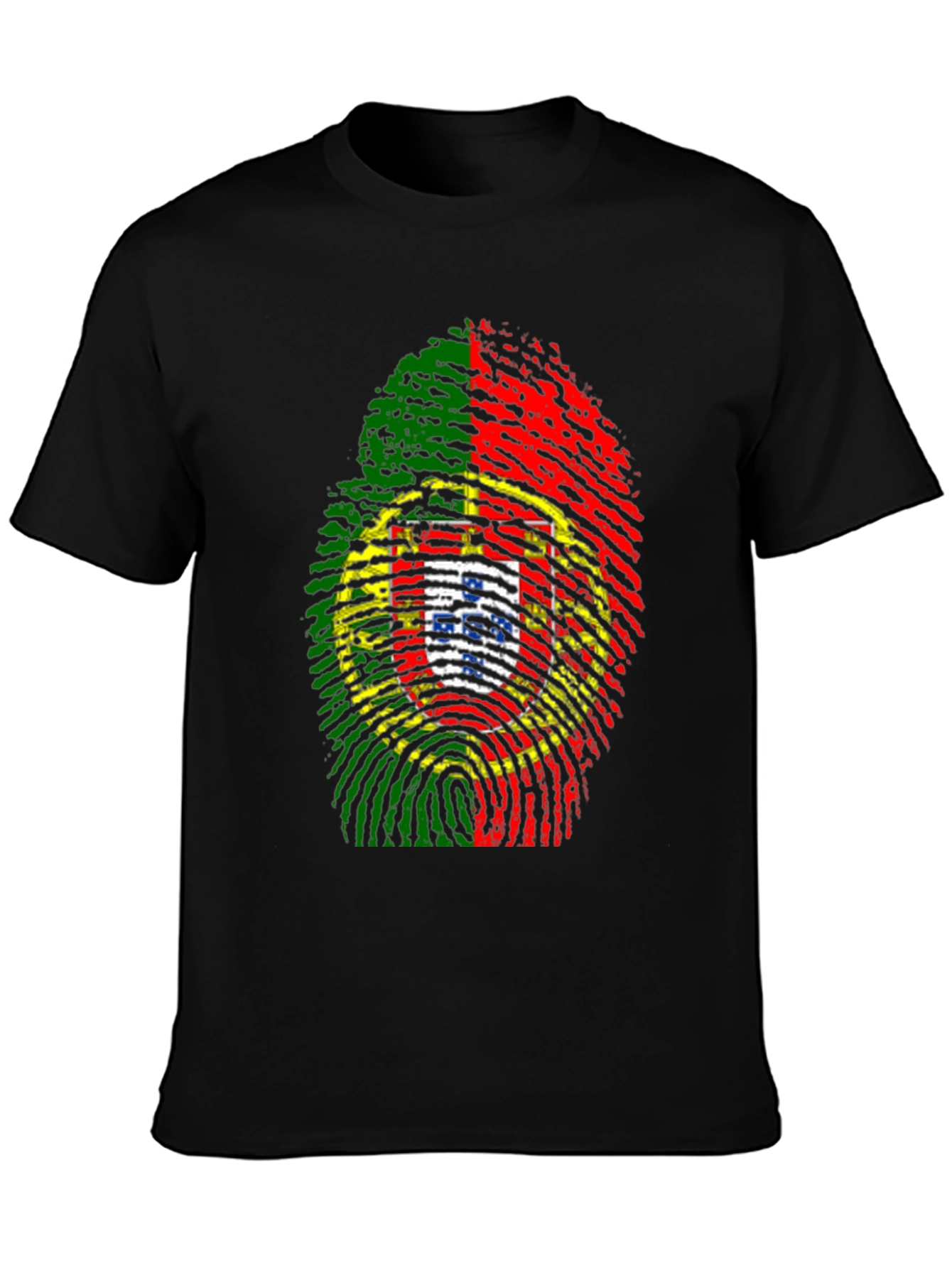 Portugal Flag Fingerprint Graphic Tee - Black