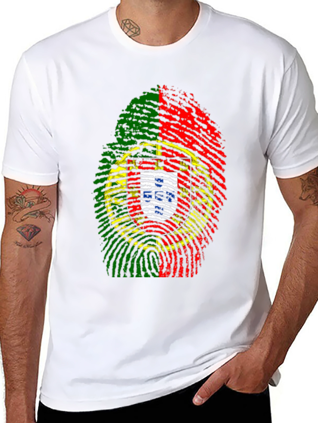 Portugal Flag Fingerprint Graphic Tee - Black