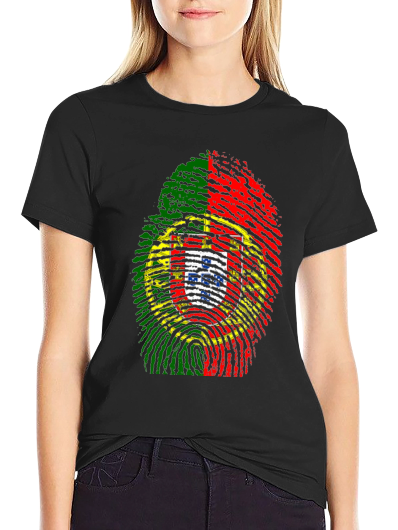 Portugal Flag Fingerprint Graphic Tee - Black