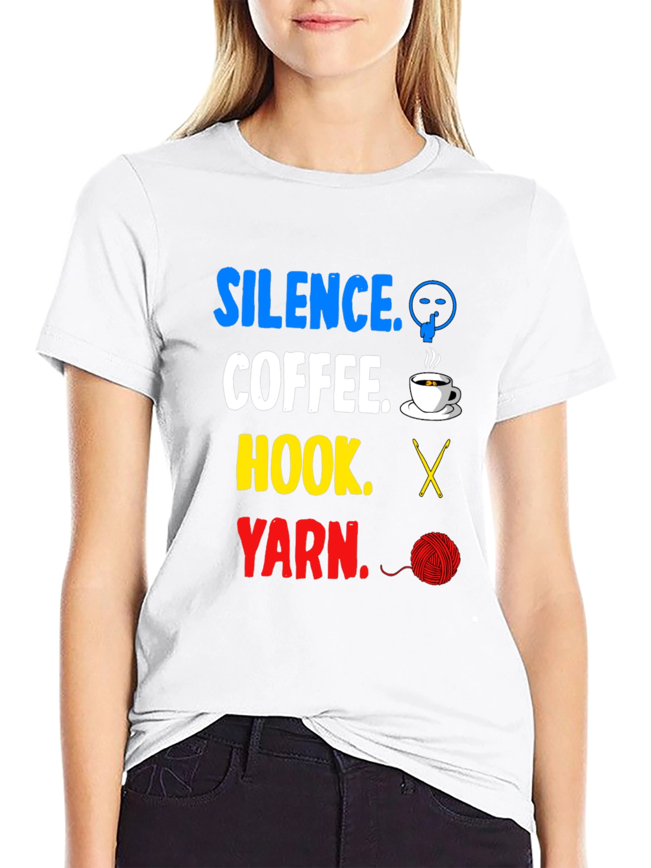 Silence Coffee Hook Yarn Black T-Shirt